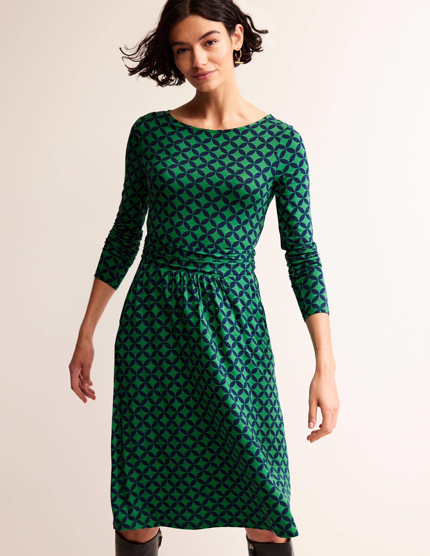 Abigail Jersey Dress-Green, Diamond Terrace