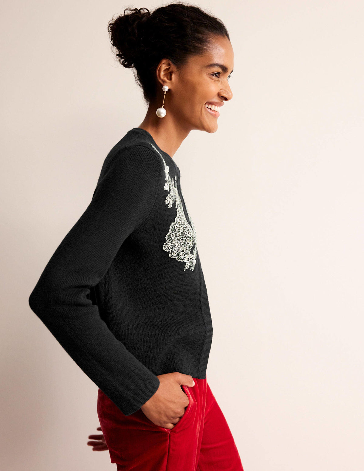 Embellished Knitted Jacket-Black - Image 1