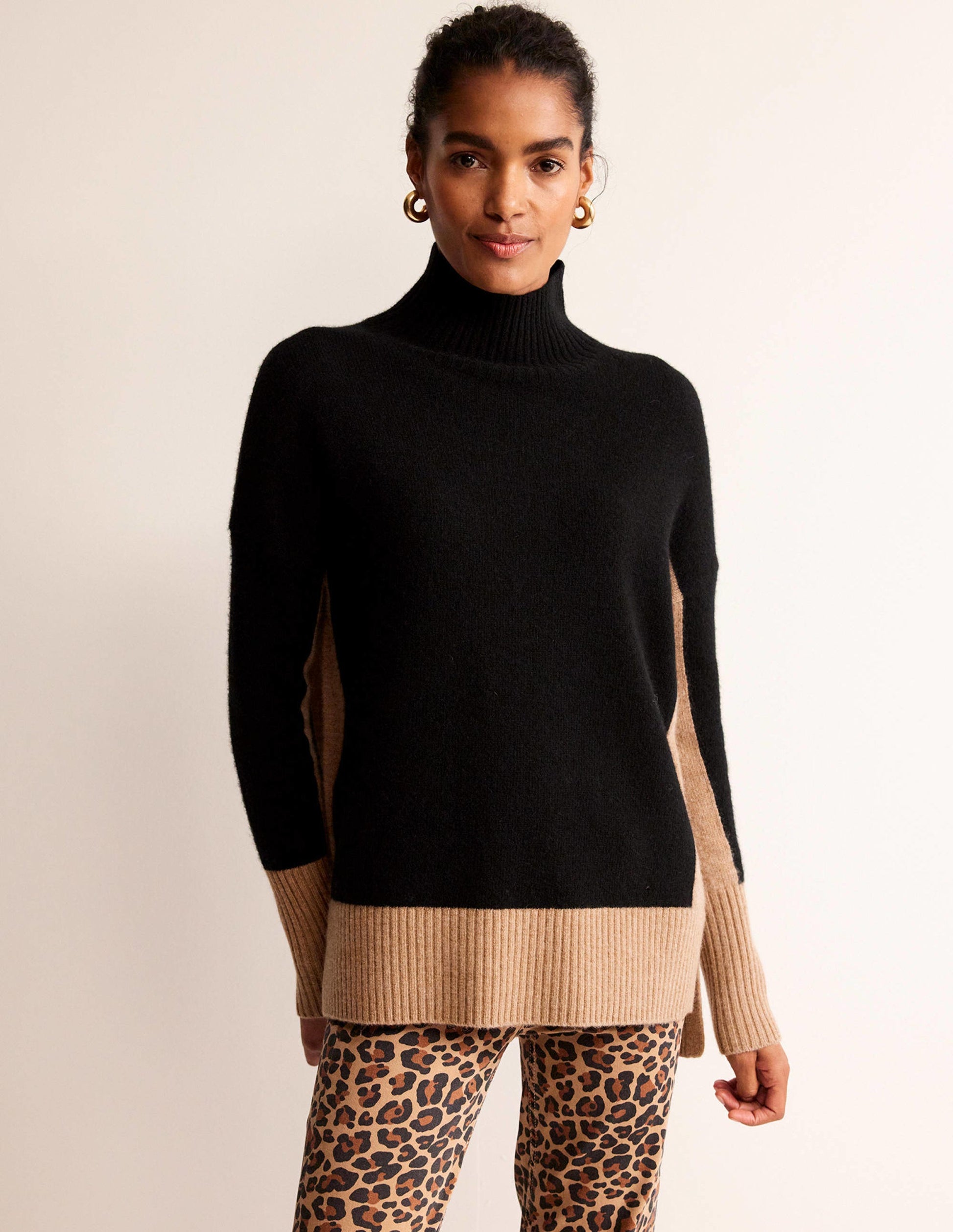 Jessica Oversized Jumper-Black, Camel Colour Block-2