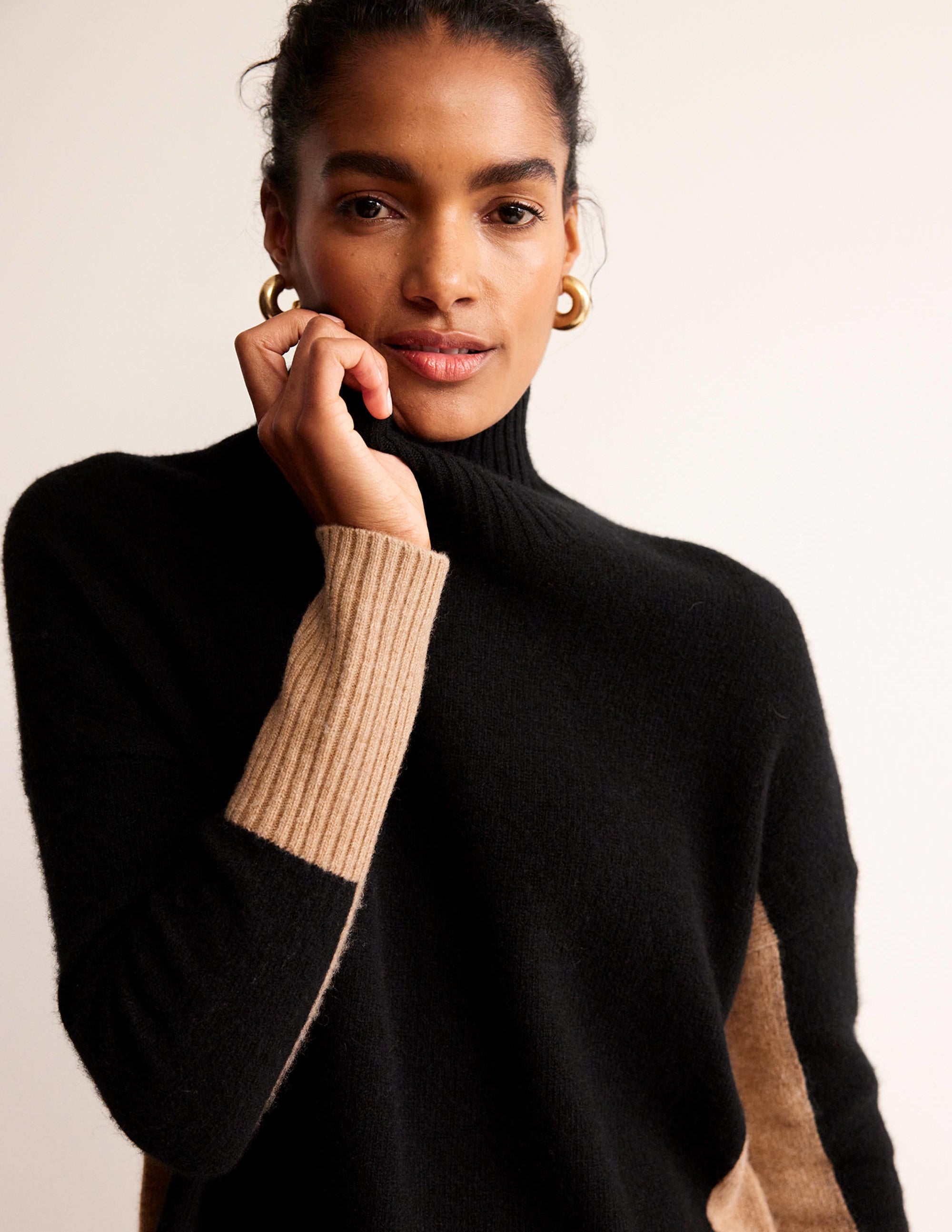 Jessica Oversized Jumper-Black, Camel Colour Block - Image 3