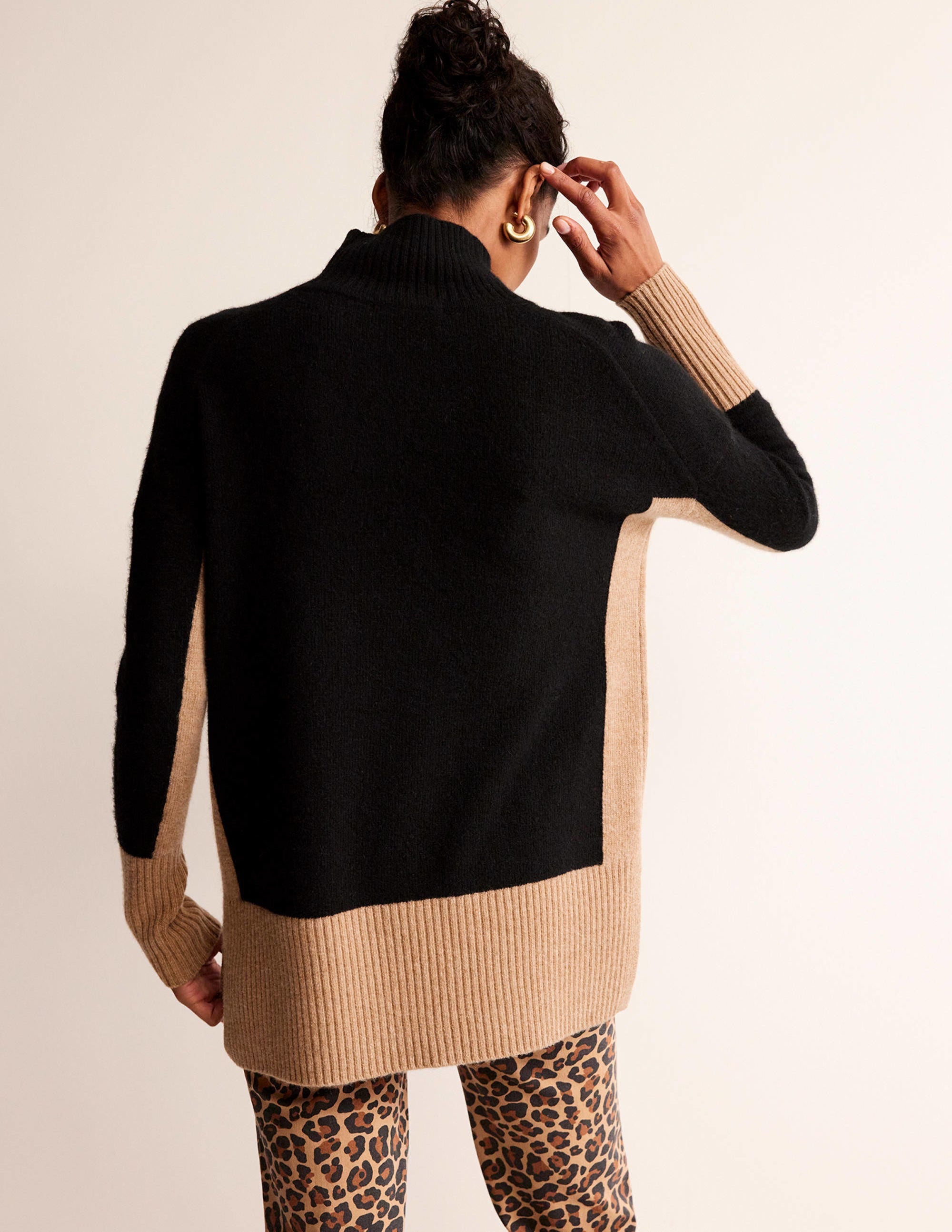 Jessica Oversized Jumper-Black, Camel Colour Block - Image 4