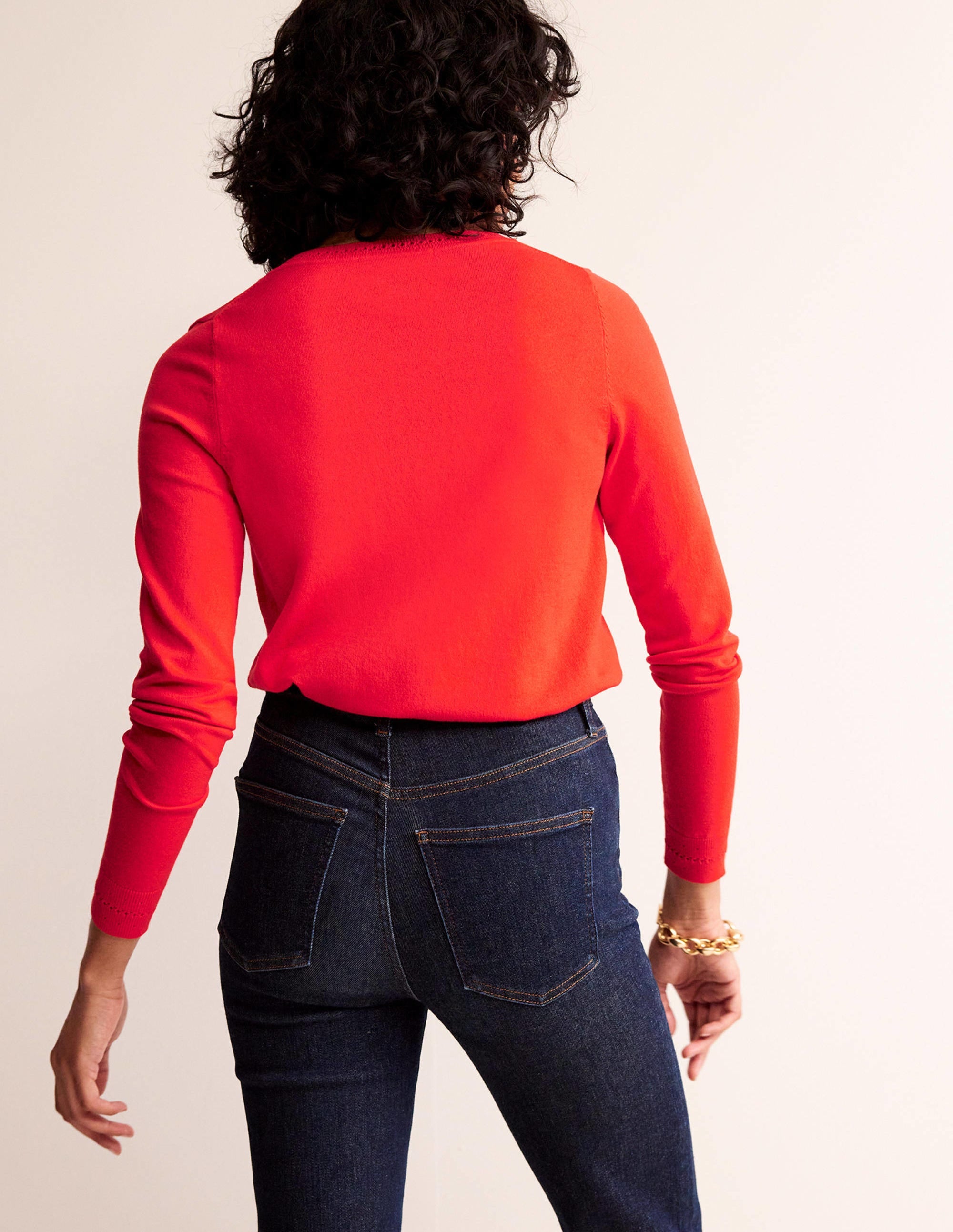 Catriona Cotton V-Neck Jumper-Poppy Red - Image 4