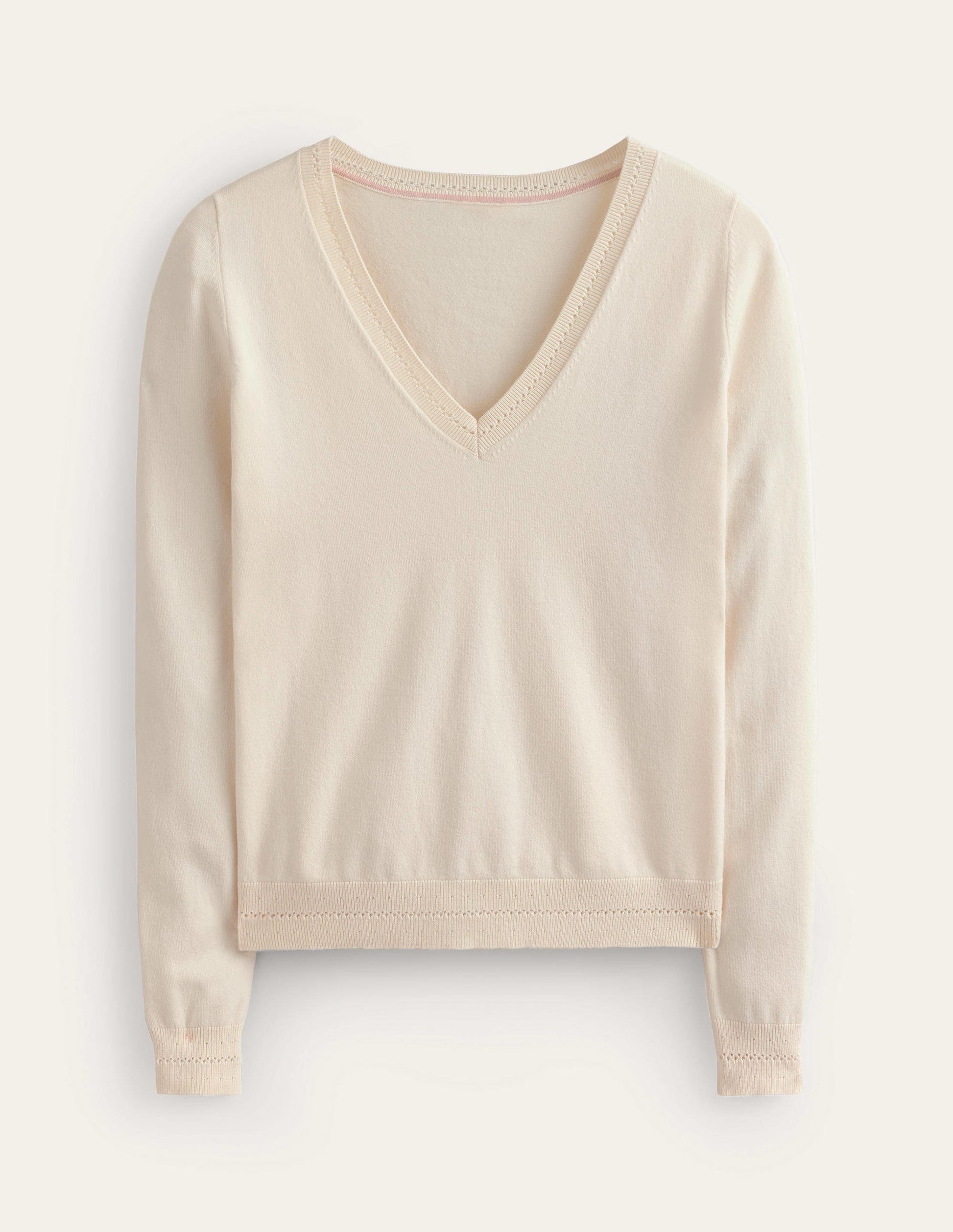 Catriona Cotton V-Neck Jumper-Warm Ivory-6