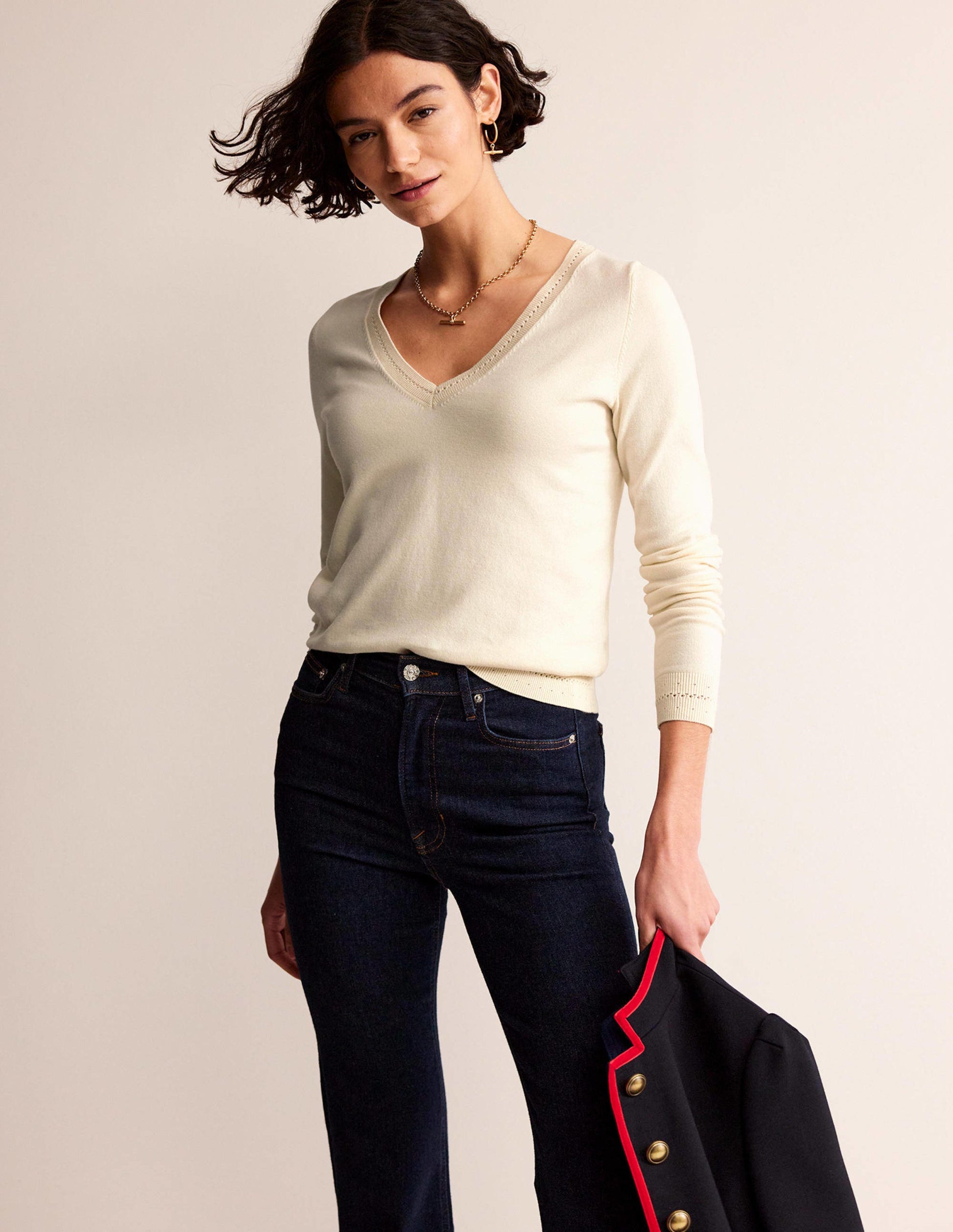 Catriona Cotton V-Neck Jumper-Warm Ivory-2