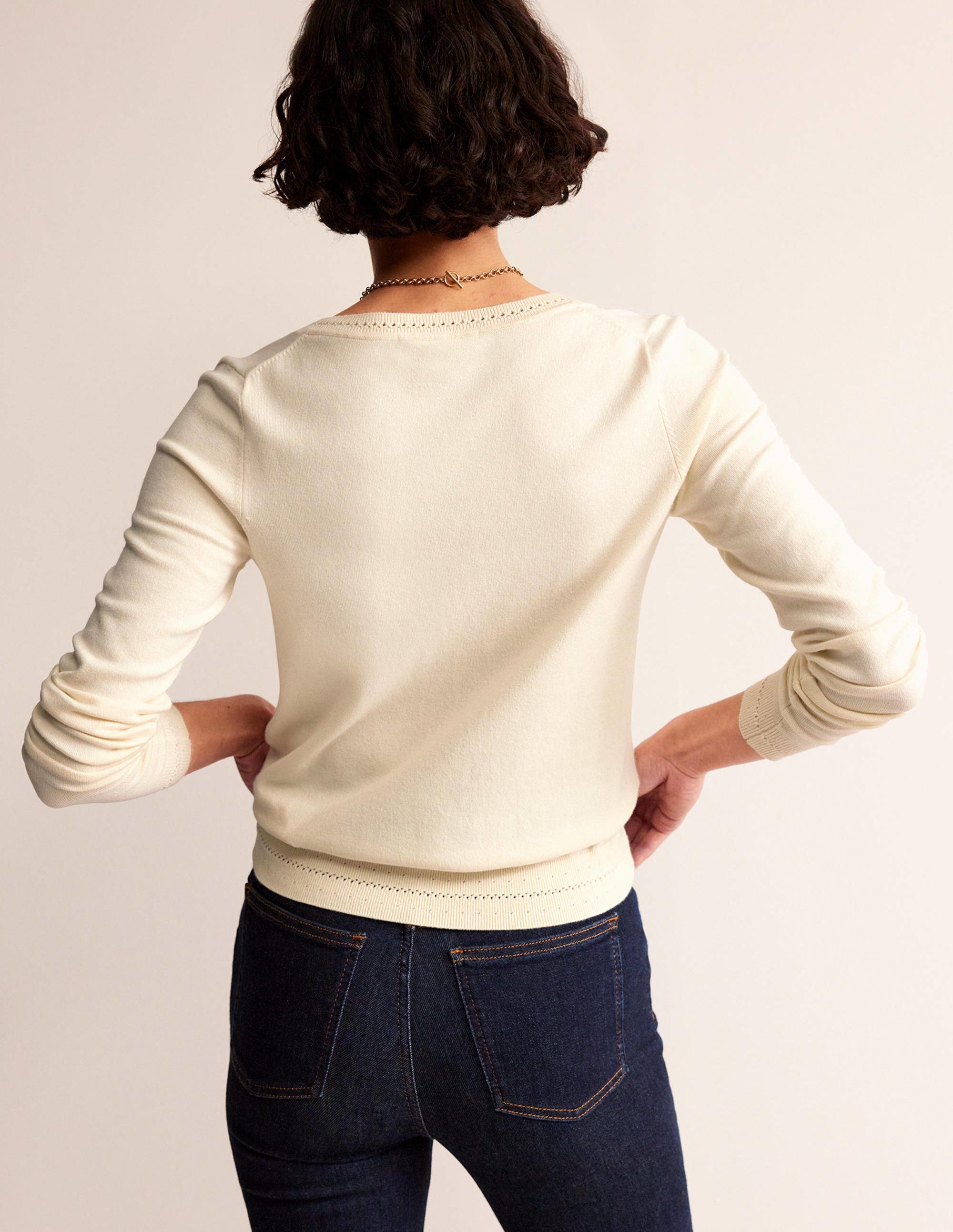 Catriona Cotton V-Neck Jumper-Warm Ivory - Image 4