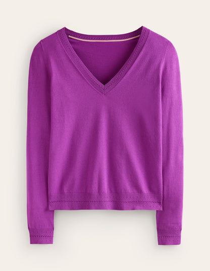 Catriona Cotton V-Neck Jumper-Jewel Purple-6