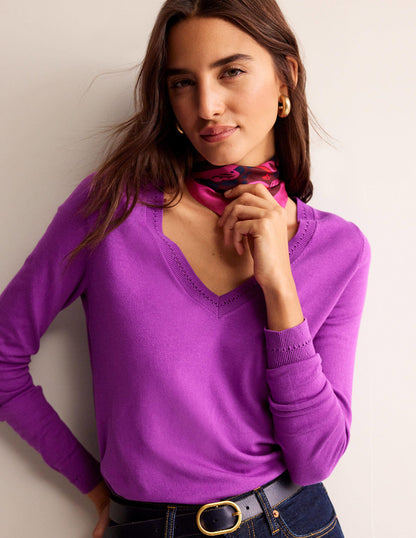 Catriona Cotton V-Neck Jumper-Jewel Purple-4