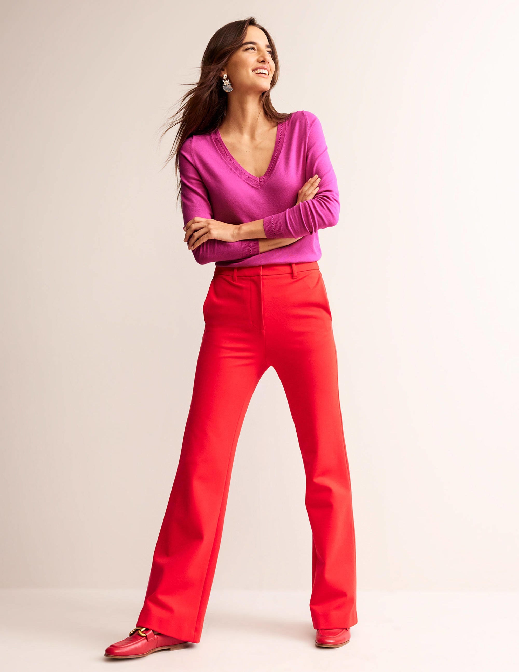 Catriona Cotton V-Neck Jumper-Cosmos Pink - Image 4