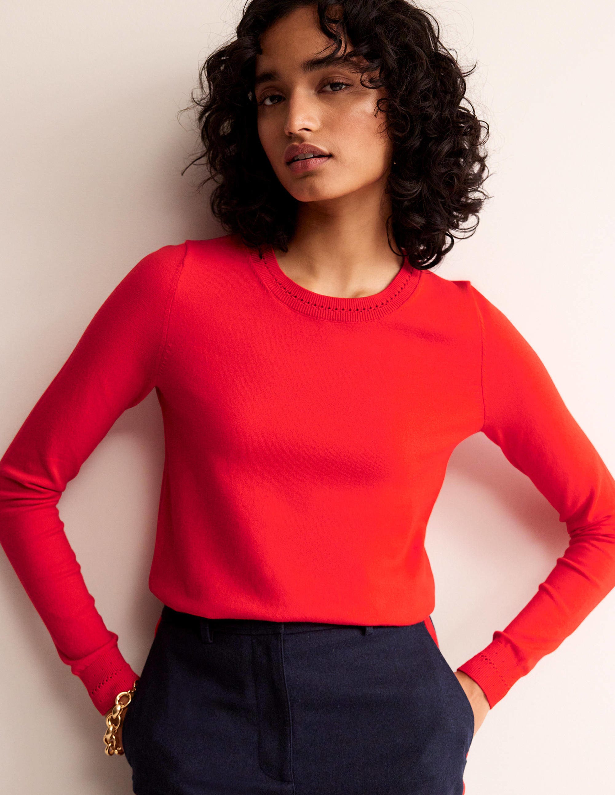 Catriona Cotton Crew Jumper-Flamenco Red - Image 1