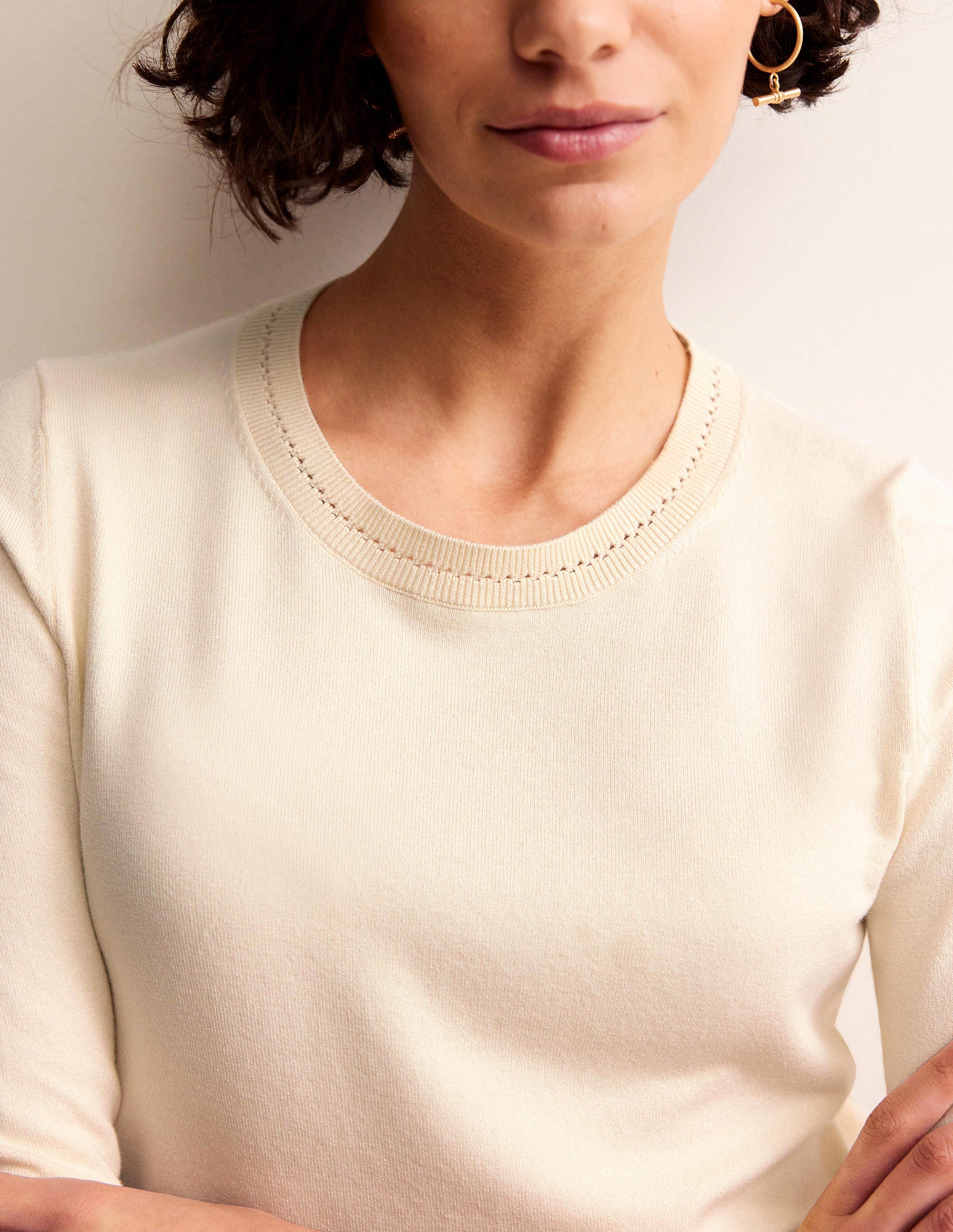 Catriona Cotton Crew Jumper-Warm Ivory - Image 2