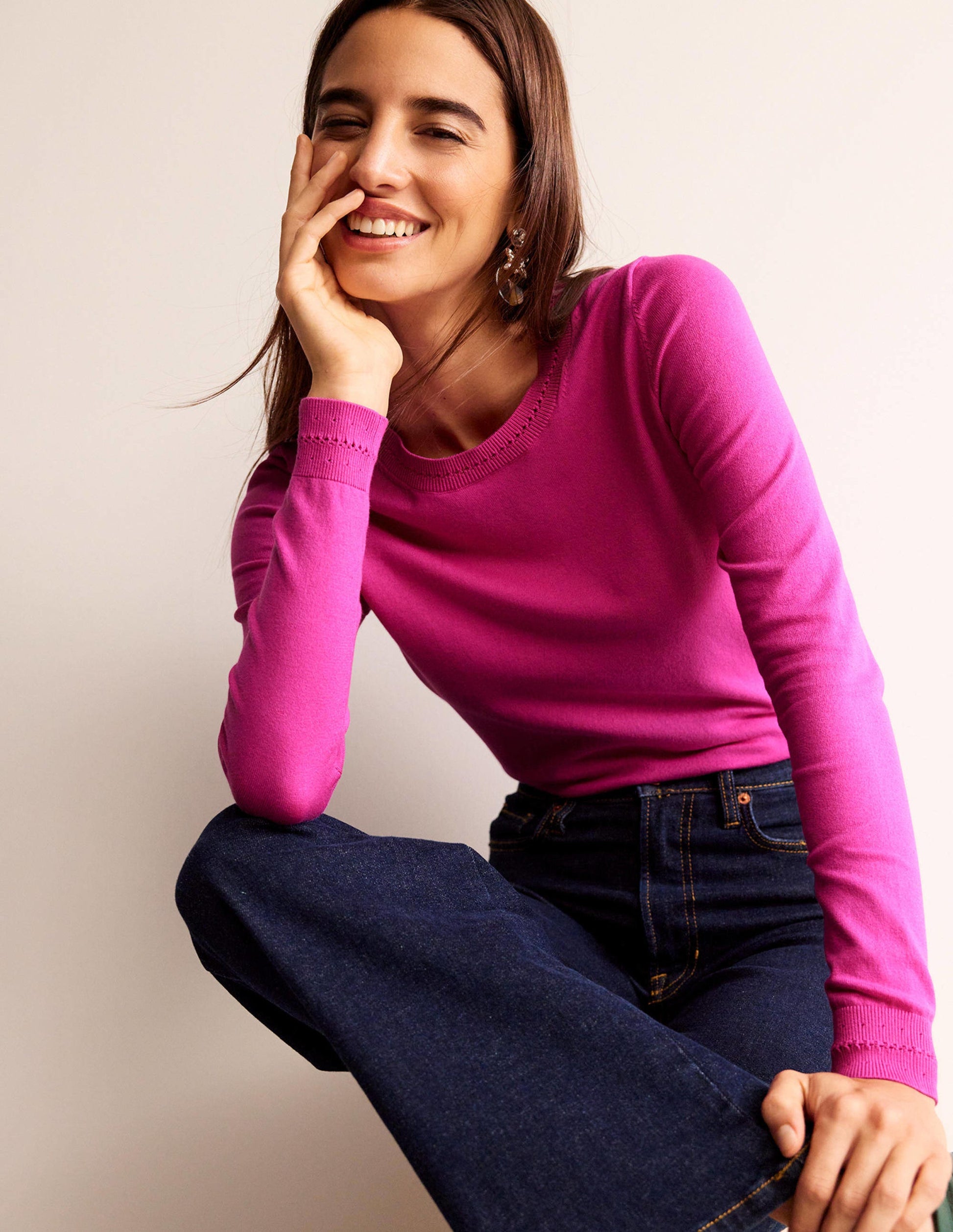 Catriona Cotton Crew Jumper-Cosmos Pink-1