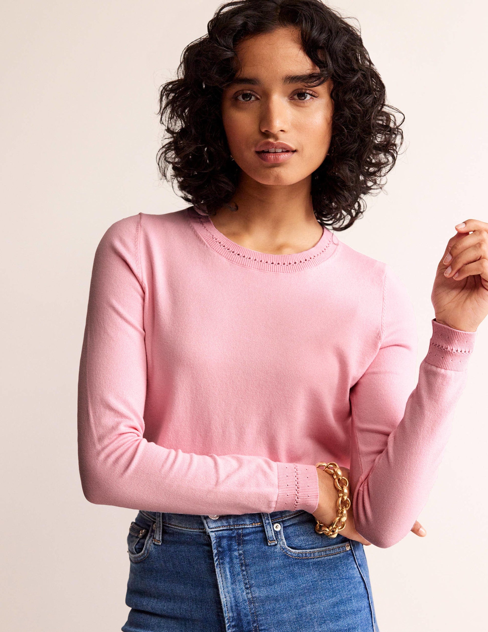 Catriona Cotton Crew Jumper-Spring Blossom Pink-2