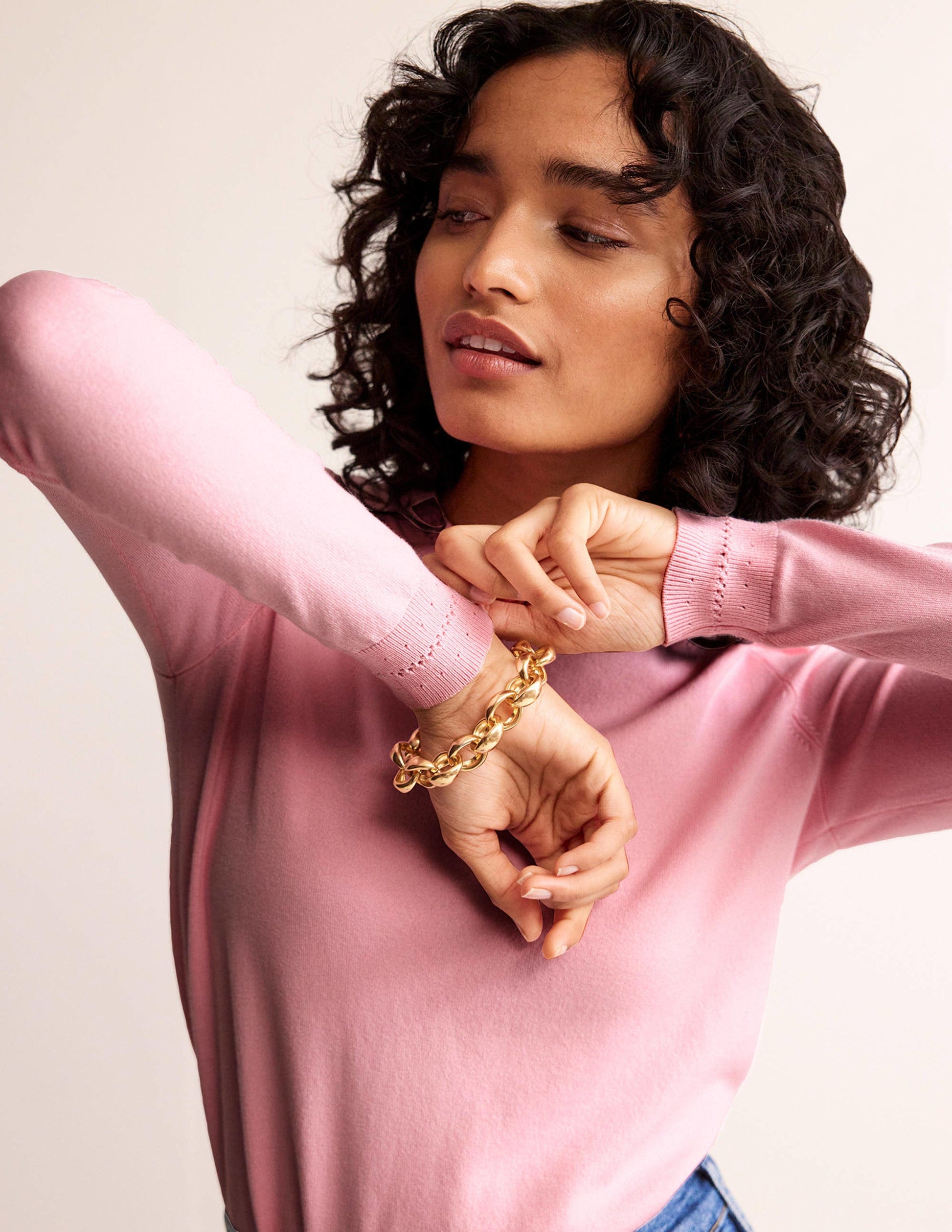 Catriona Cotton Crew Jumper-Spring Blossom Pink-3