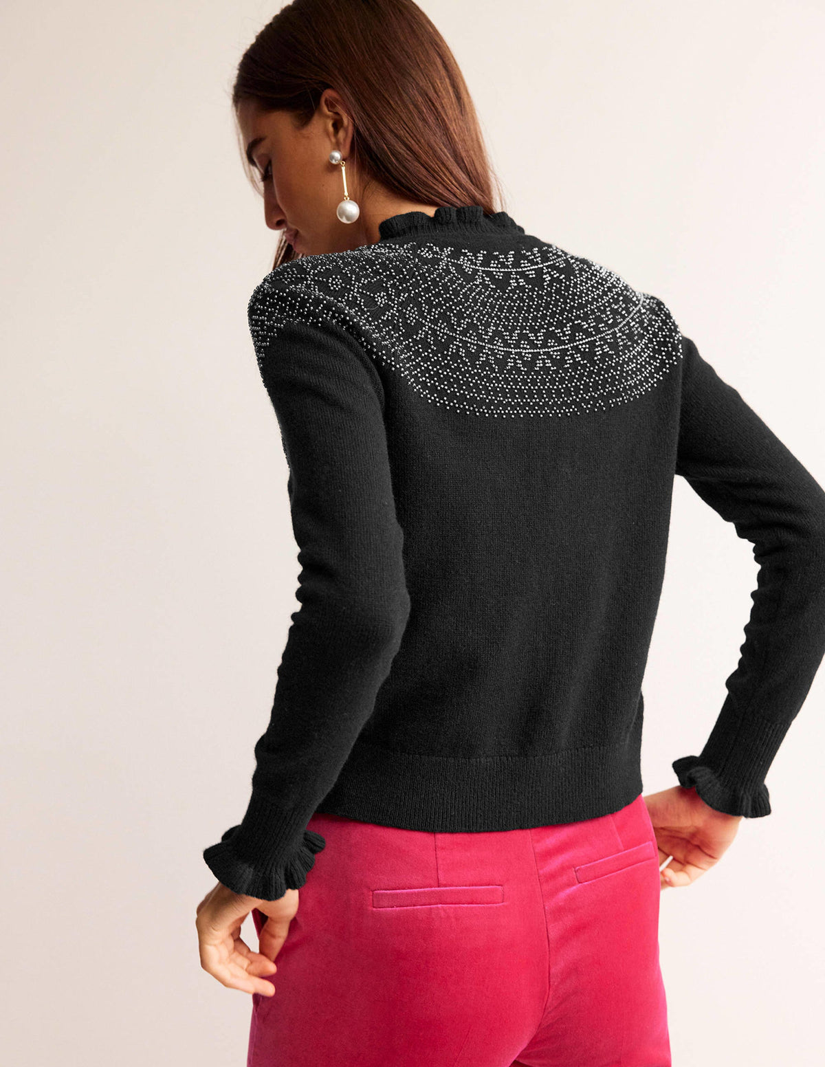 Embellished Yoke Cardigan-Black-3