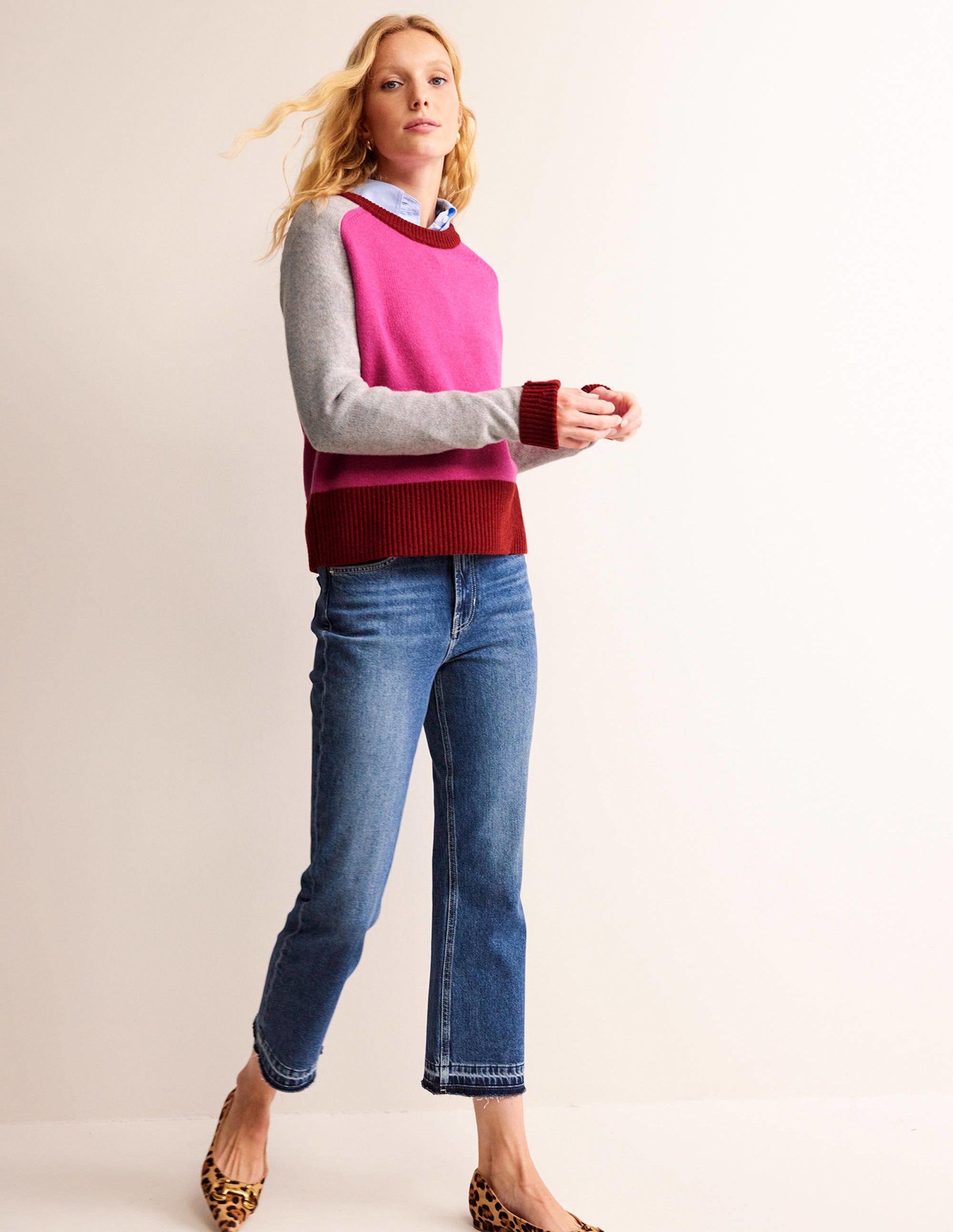 Olivia Merino Jumper-Amaranth, Fireglow Colourblock - Image 4