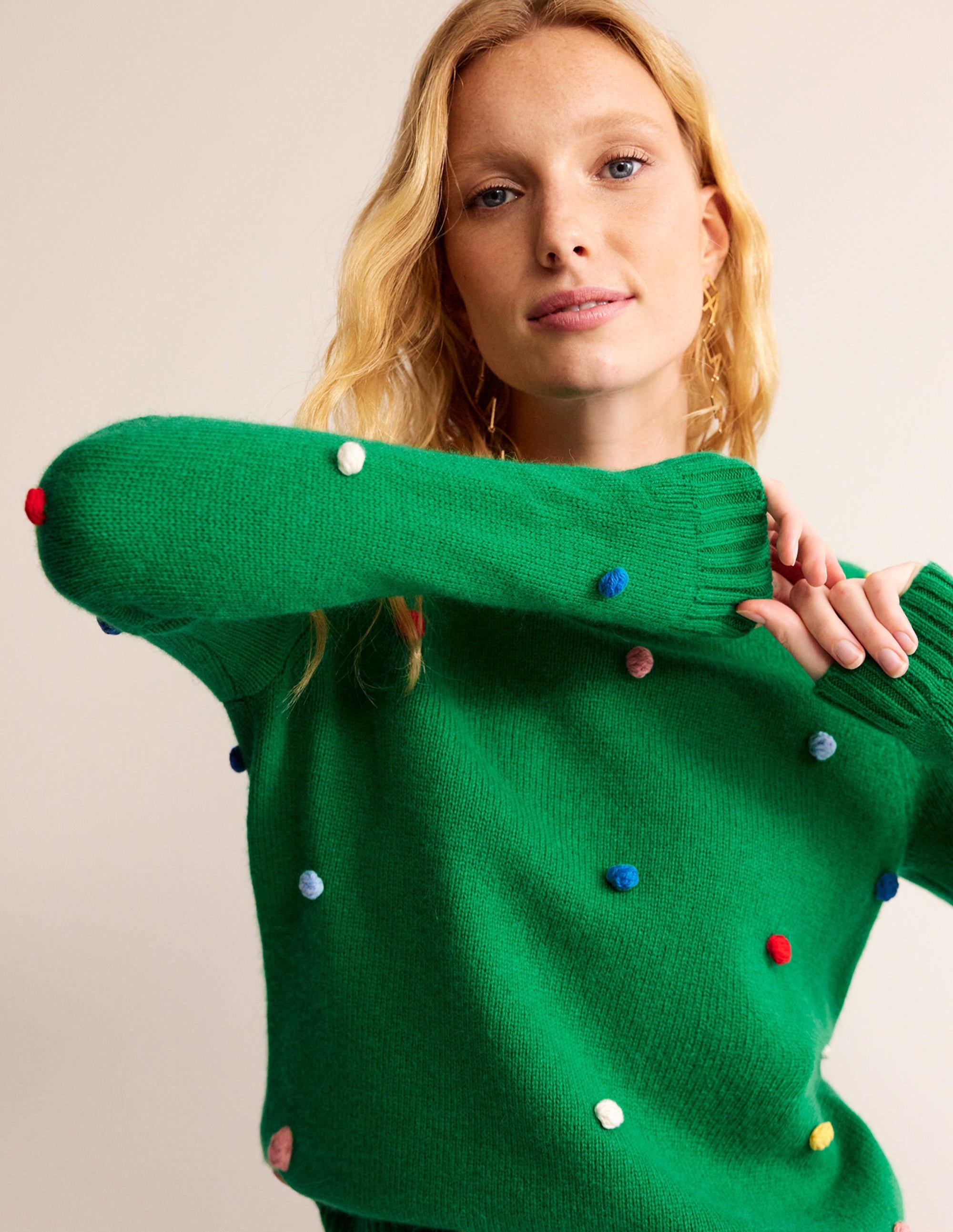 Christmas Pompom Jumper-Veridian Green - Image 1