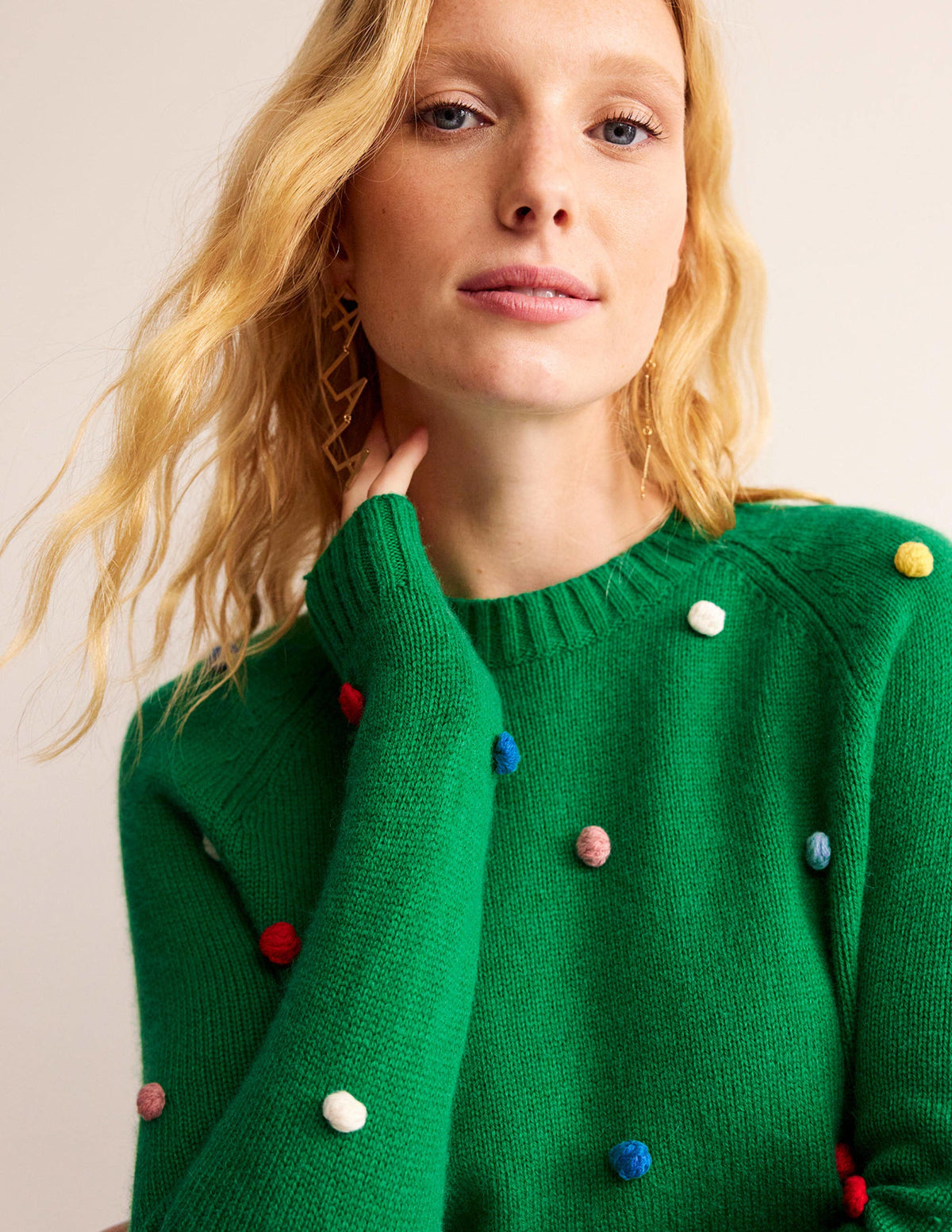 Christmas Pompom Jumper-Veridian Green - Image 4