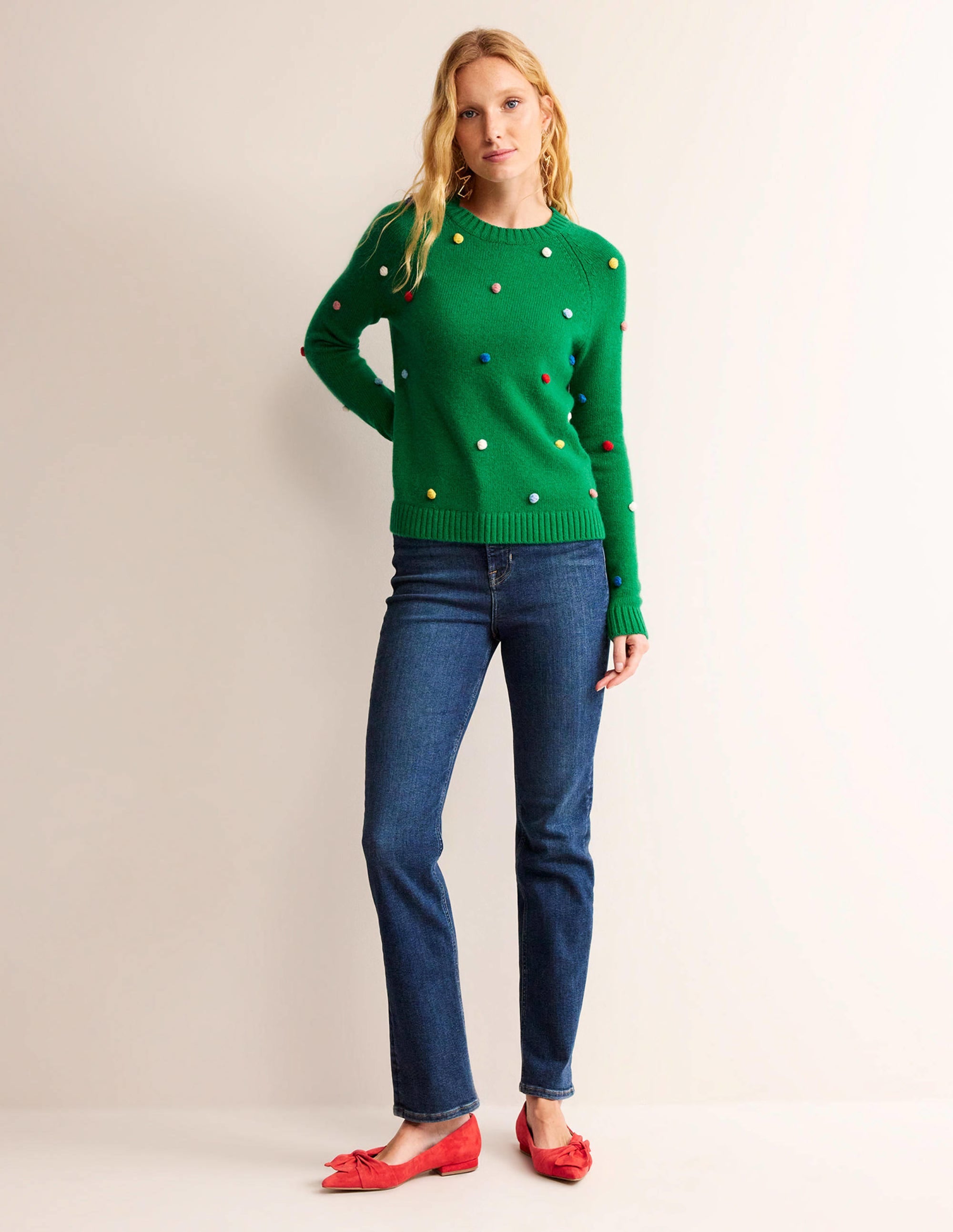 Christmas Pompom Jumper-Veridian Green - Image 5
