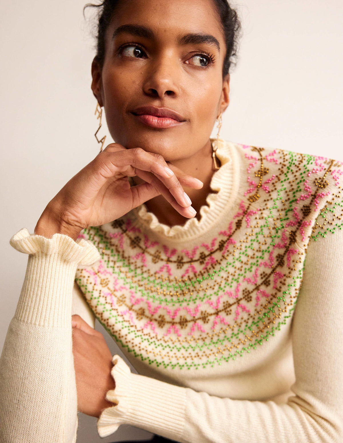 Embellished Yoke Jumper-Ivory - Image 1