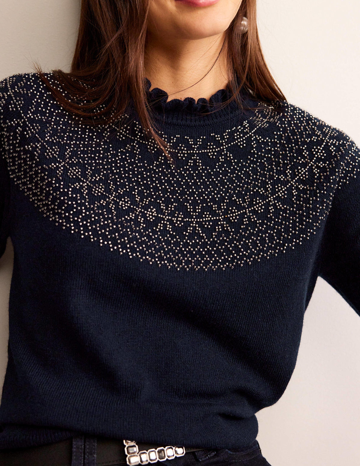 Embellished Yoke Jumper-Navy - Image 2