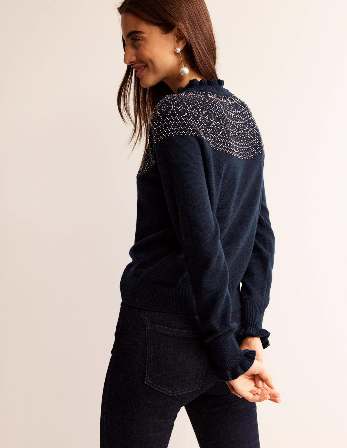 Embellished Yoke Jumper-Navy-3