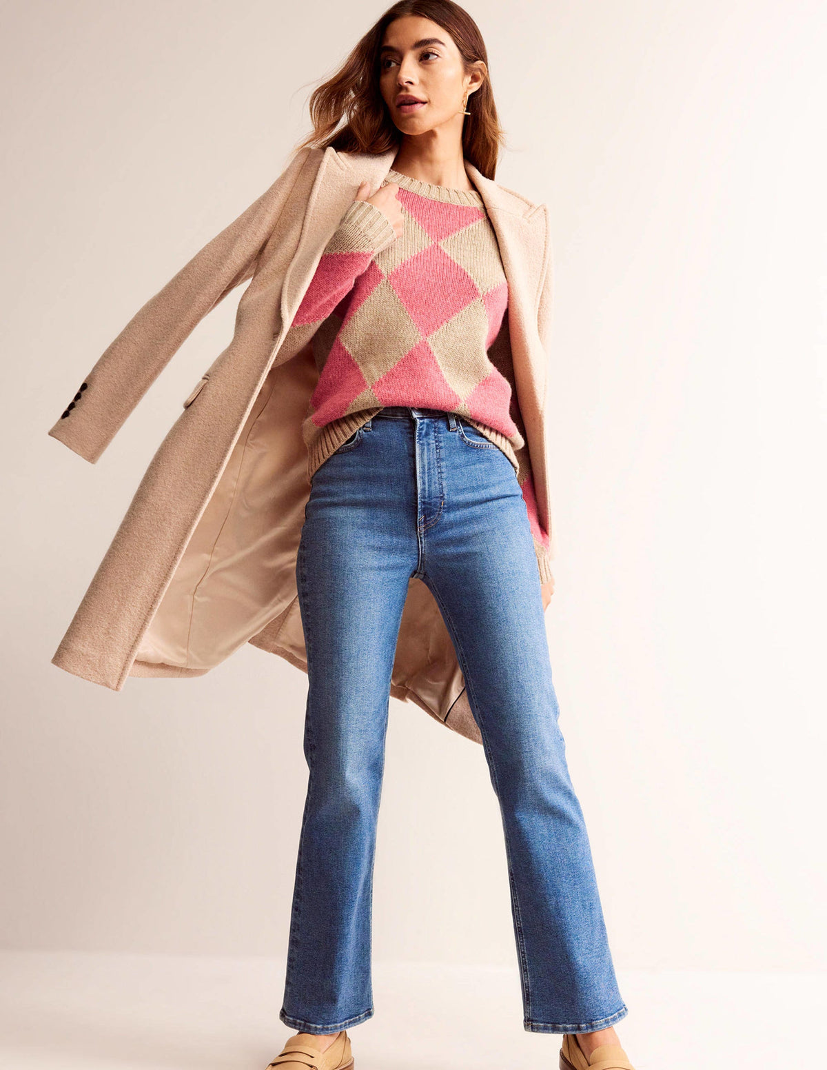 Argyle Crew Neck Jumper-Watermelon, Chinchilla Melange - Image 4