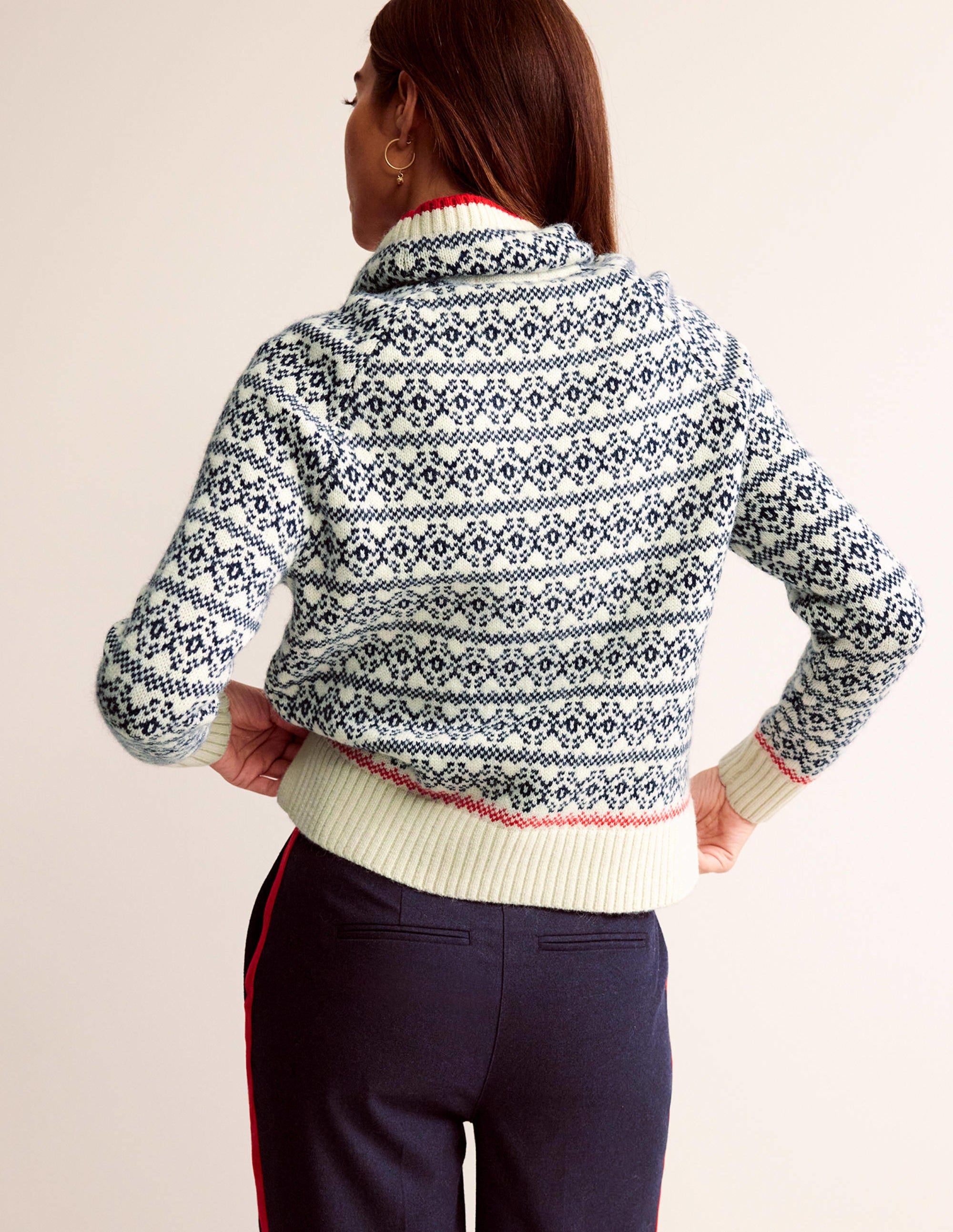 Chunky Fair Isle Jumper-Navy and Warm Ivory Fair Isle - Image 3
