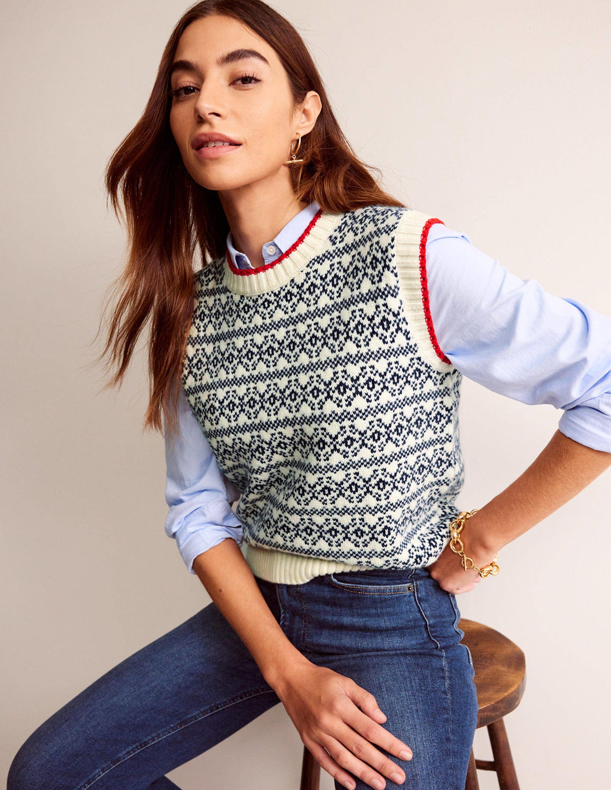 Eleanor Fair Isle Tank-Warm Ivory - Image 1
