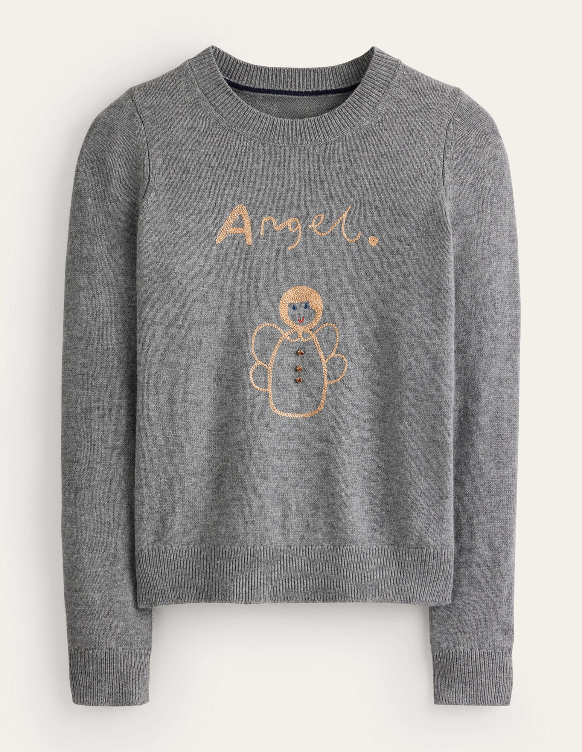 Festive Embroidered Jumper-Grey Melange, Angel-5