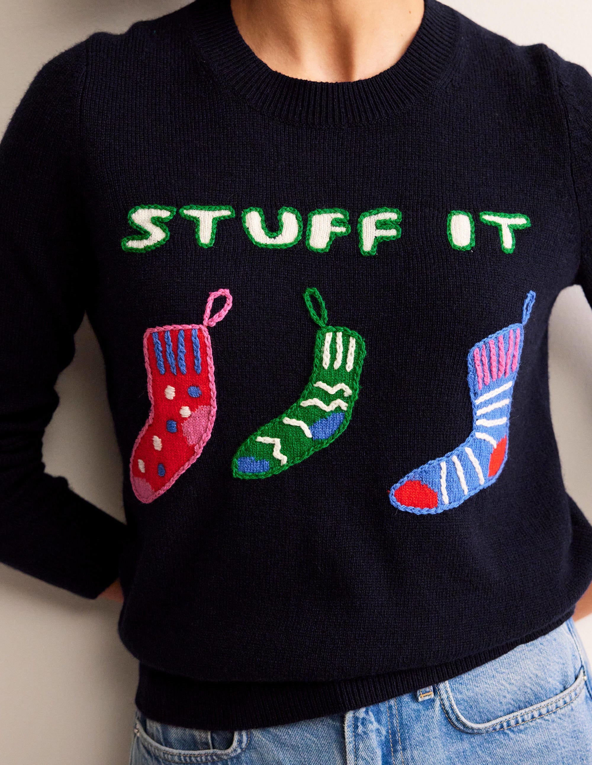 Festive Embroidered Jumper-Navy, Stuff It - Image 2