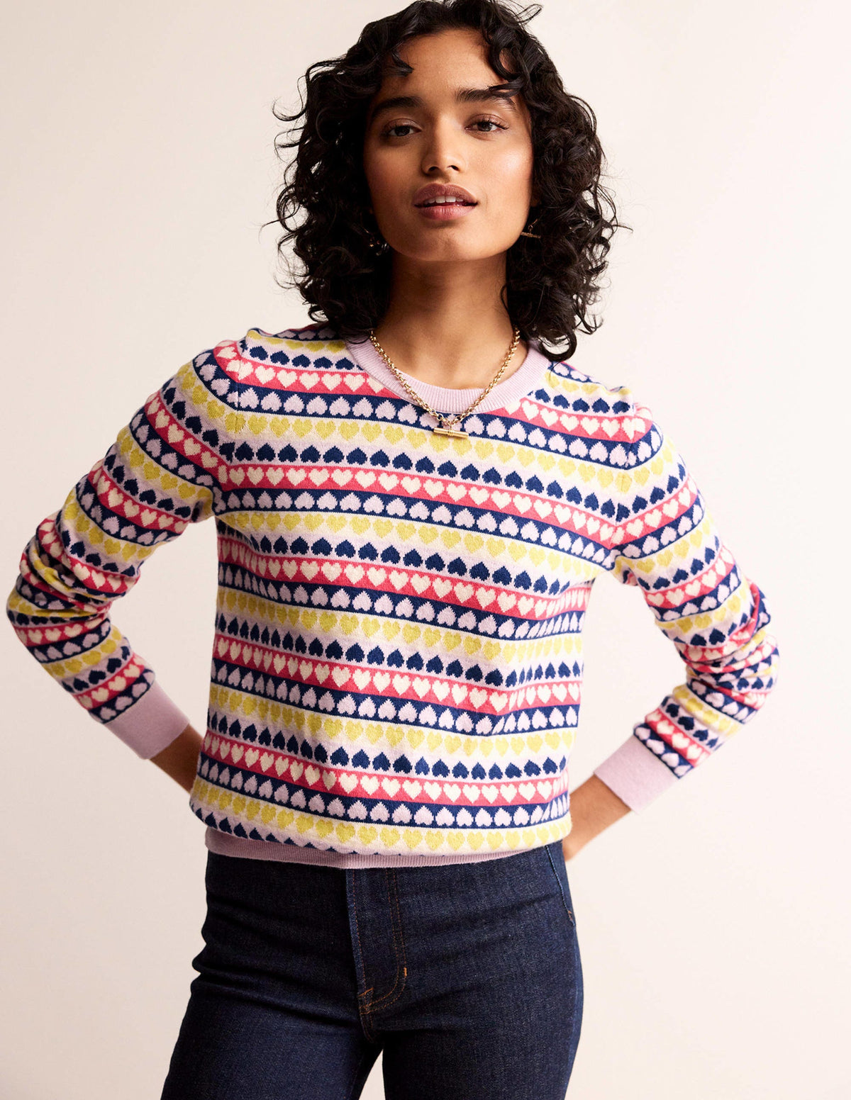 Isabel Heart Fair Isle Jumper-Multi, Ivory Geo Heart - Image 4