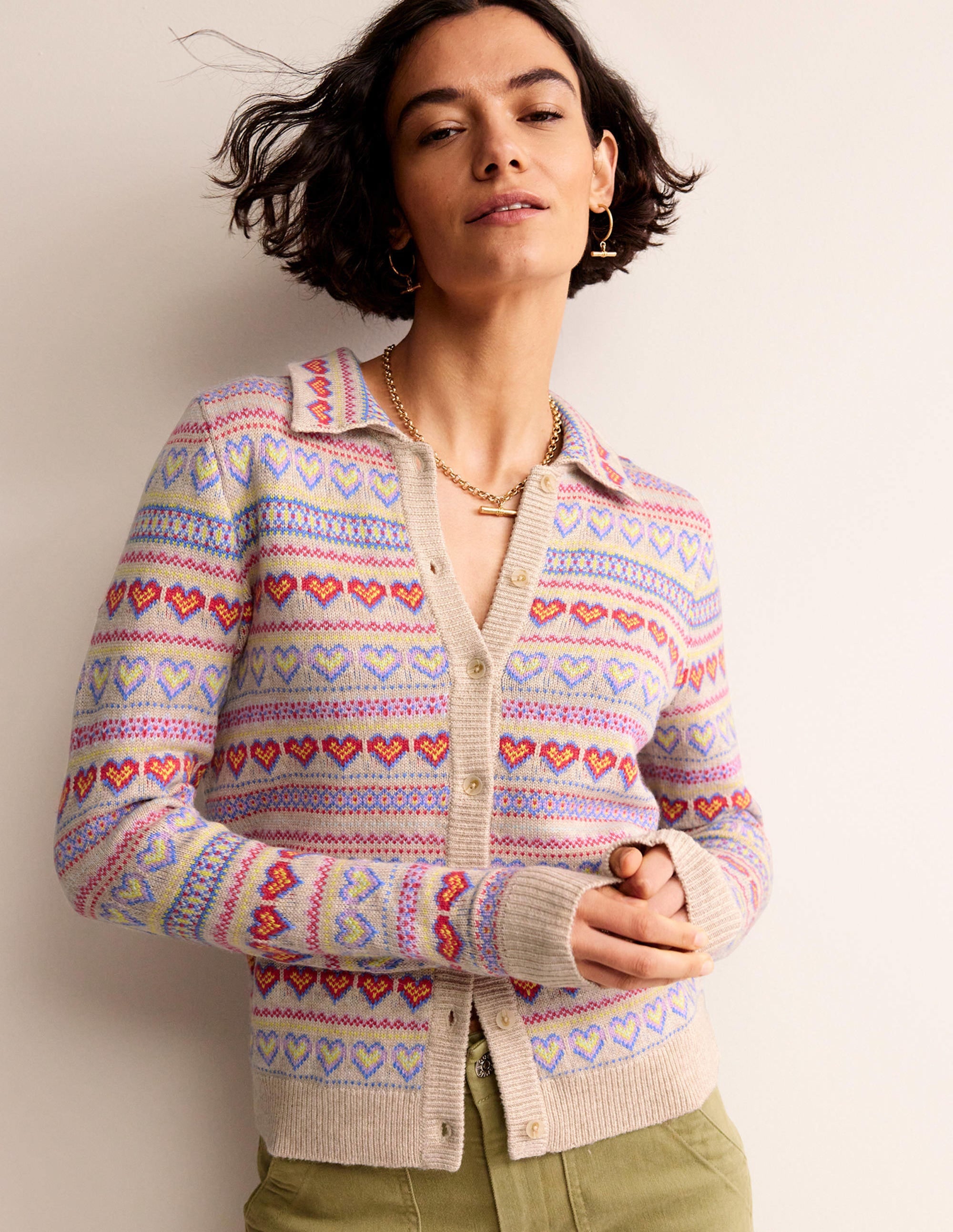 Eliza Heart Fair Isle Cardigan-Chinchilla Melange Fair Isle - Image 1