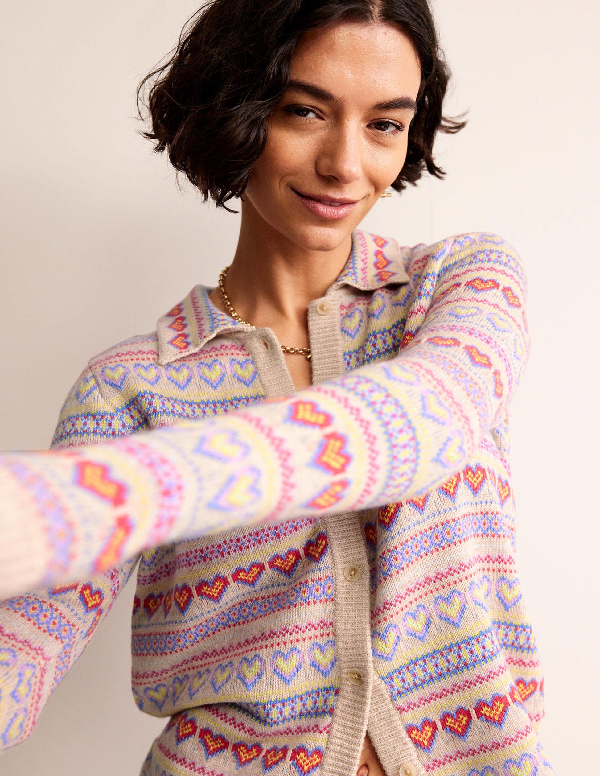 Eliza Heart Fair Isle Cardigan-Chinchilla Melange Fair Isle-2