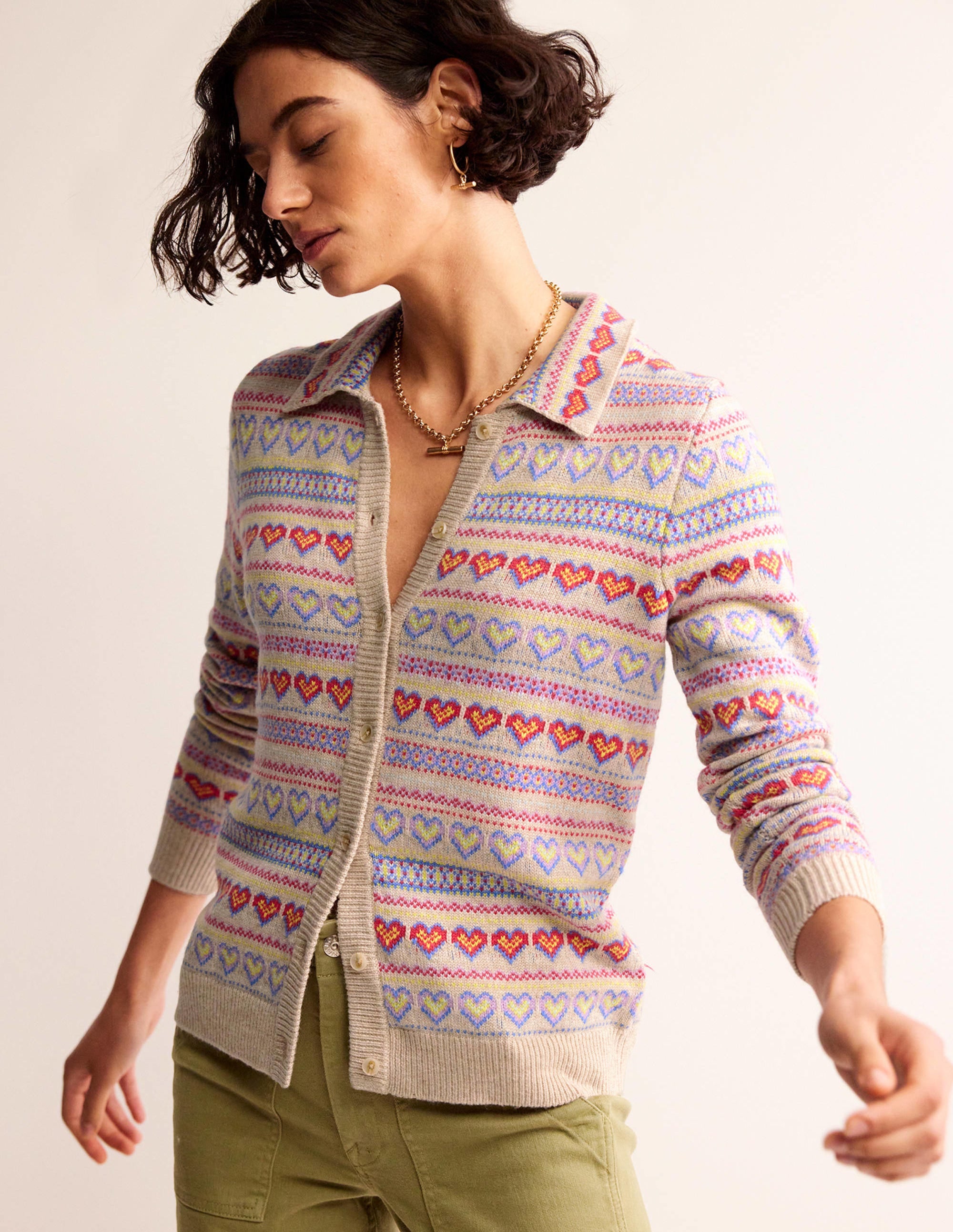 Eliza Heart Fair Isle Cardigan-Chinchilla Melange Fair Isle - Image 4