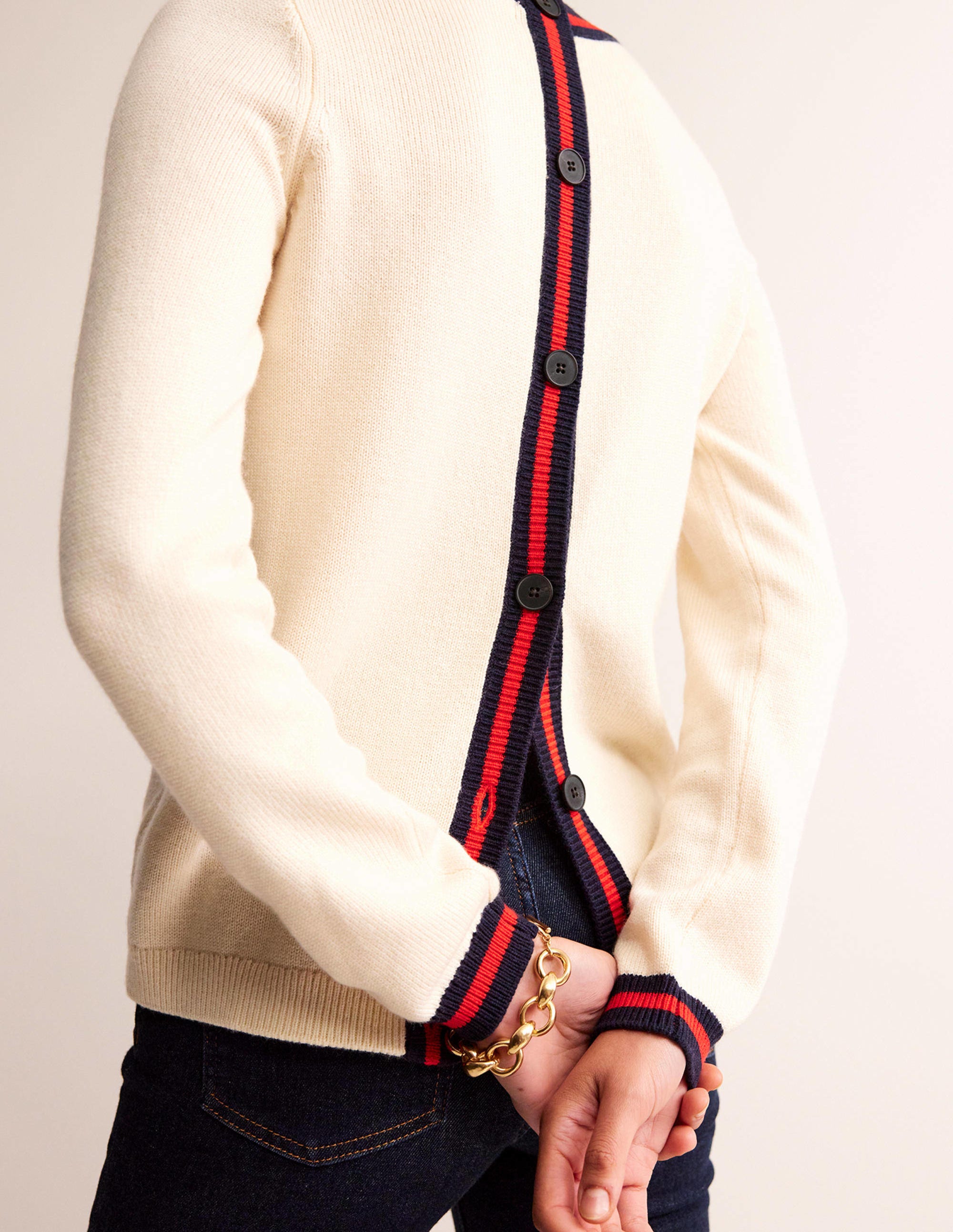 Cecily Button Back Jumper-Warm Ivory, Brand Stripe - Image 2
