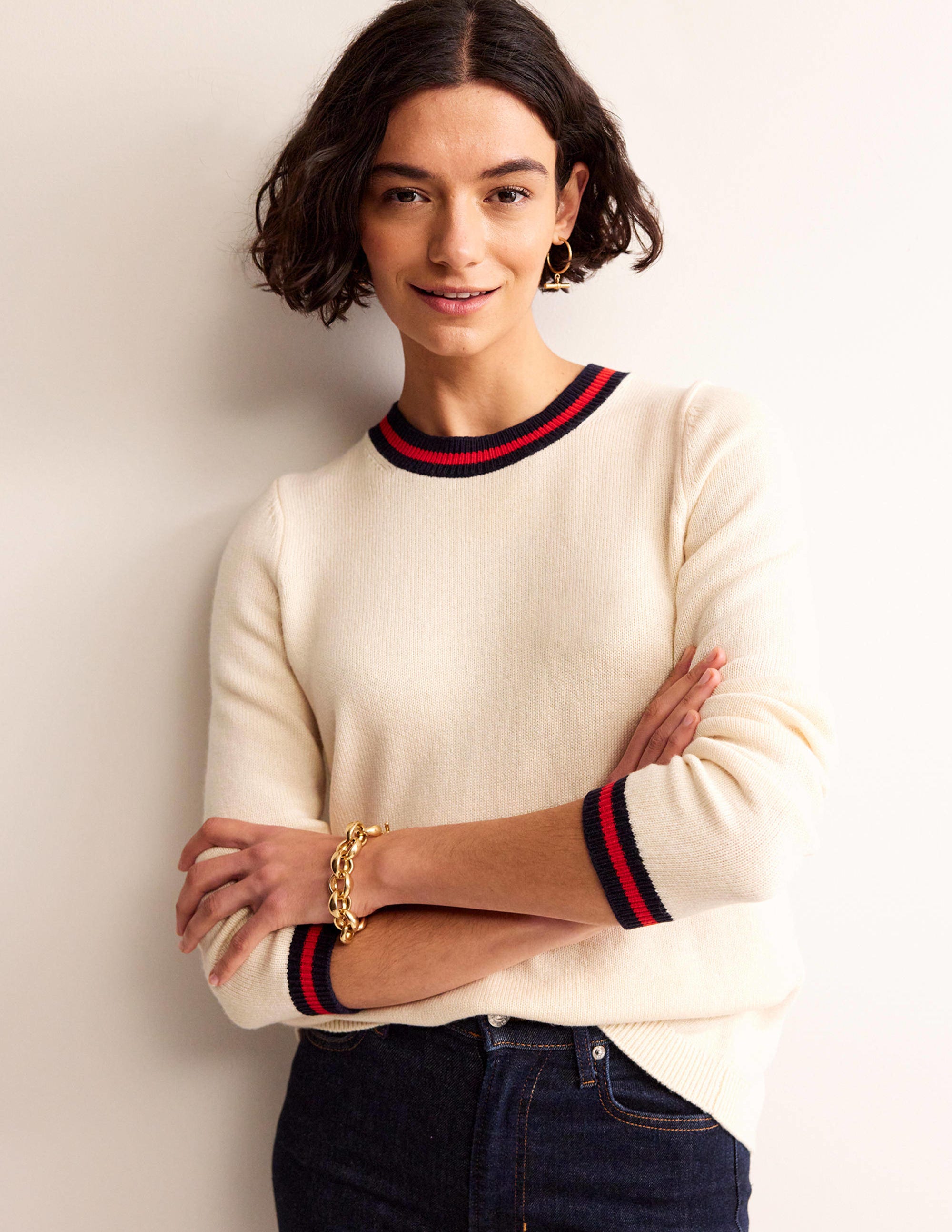 Cecily Button Back Jumper-Warm Ivory, Brand Stripe - Image 3