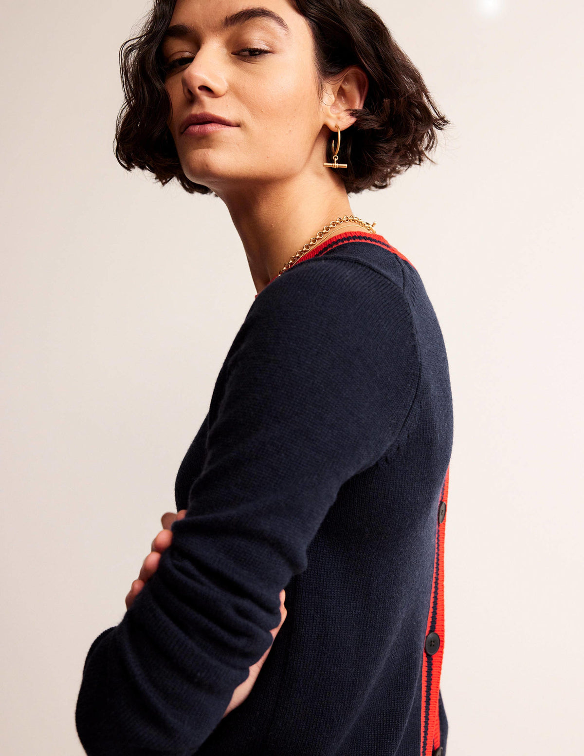 Cecily Button Back Jumper-Navy, Brand Stripe - Image 1