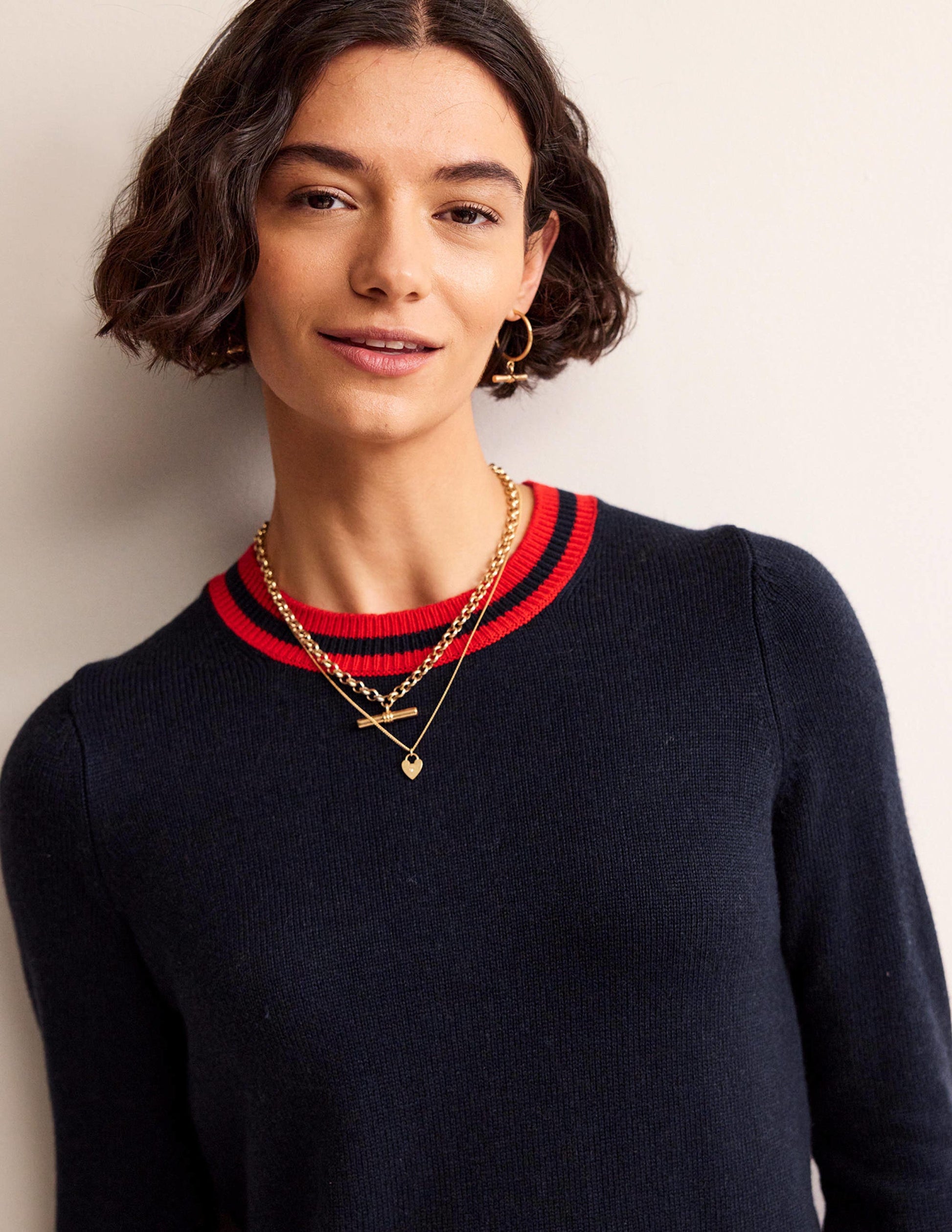 Cecily Button Back Jumper-Navy, Brand Stripe-4