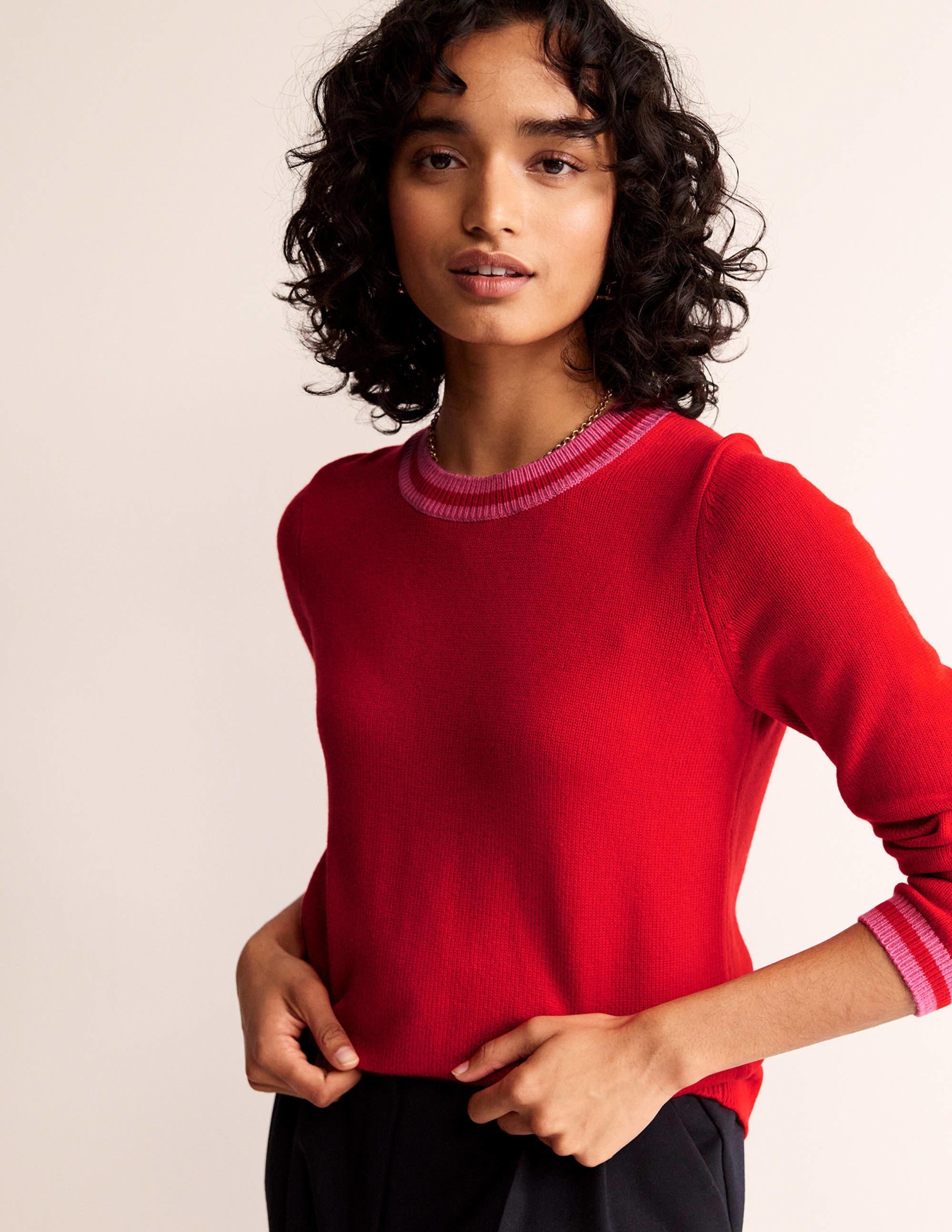 Cecily Button Back Jumper-Post Box Red, Brand Stripe - Image 2