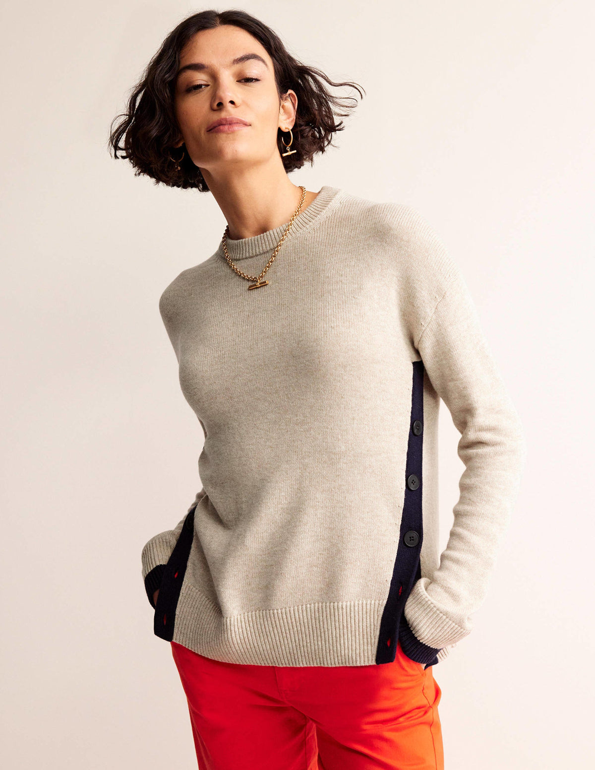 Alma Contrast Trim Jumper-Chinchilla Melange, Navy - Image 1