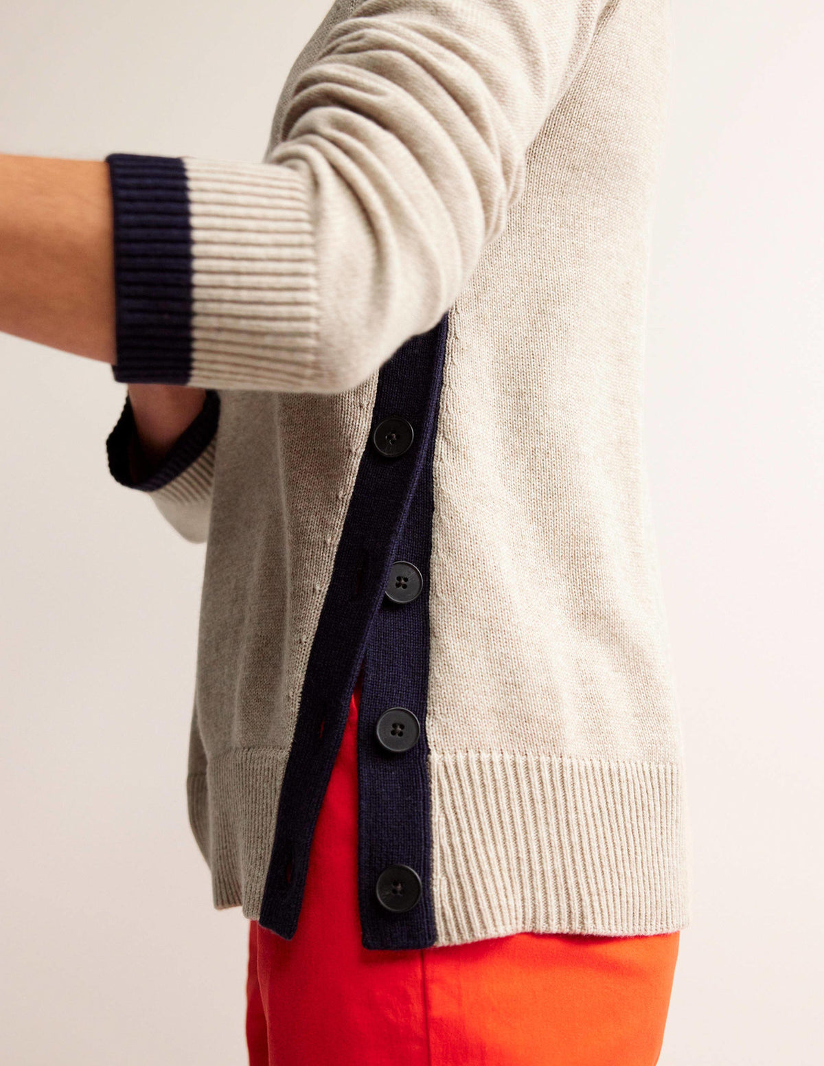 Alma Contrast Trim Jumper-Chinchilla Melange, Navy - Image 2