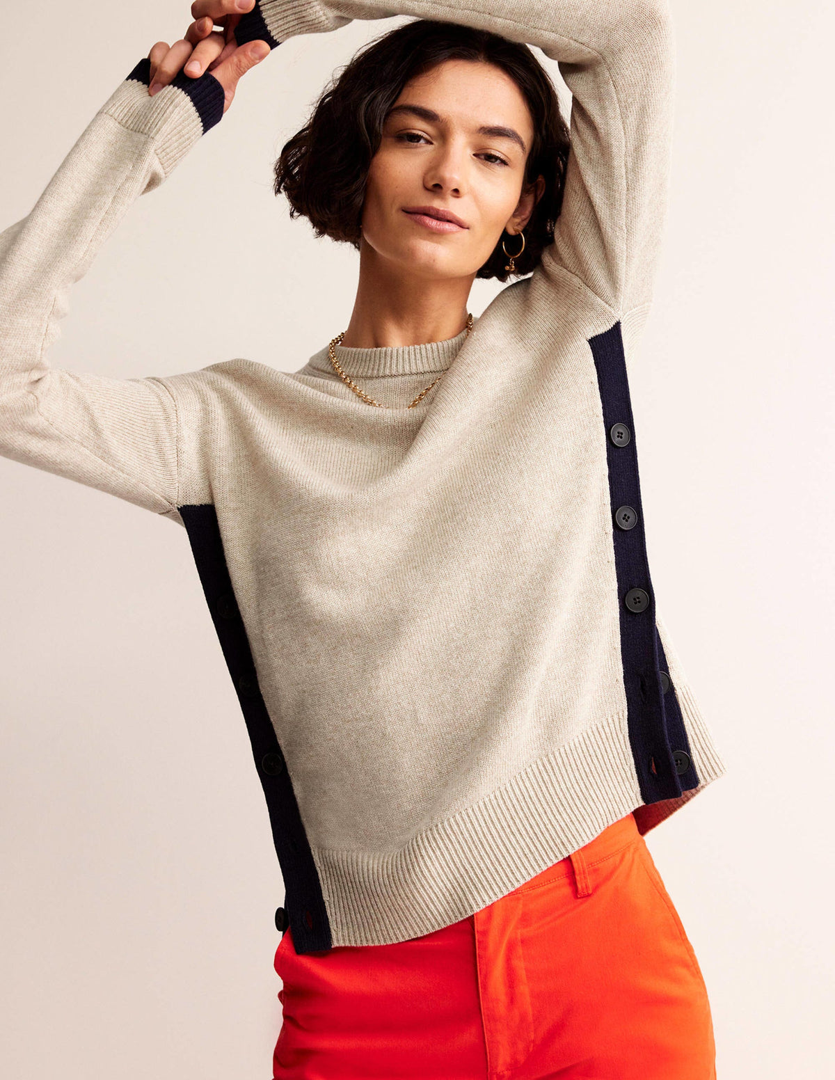 Alma Contrast Trim Jumper-Chinchilla Melange, Navy - Image 4