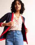 Alma Contrast Trim Cardigan-Navy, Post Box Red