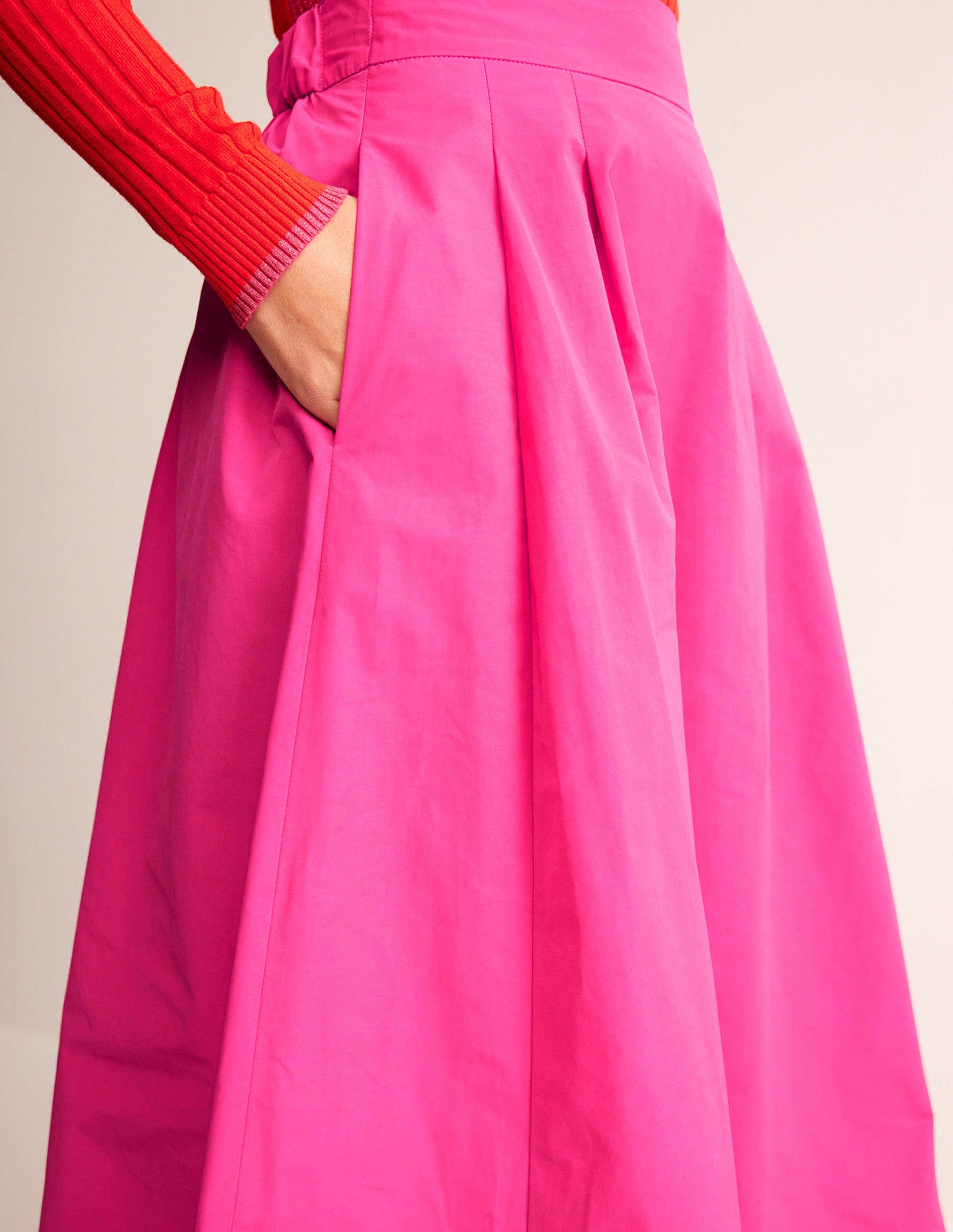 Taffeta Pull-on Midi Skirt-Vibrant Pink-2