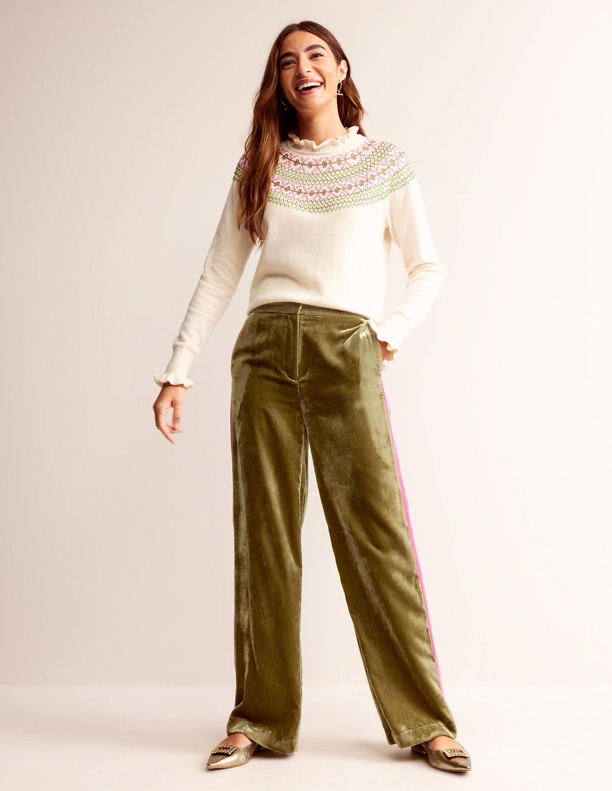 Westbourne Velvet Trousers-Khaki - Image 1