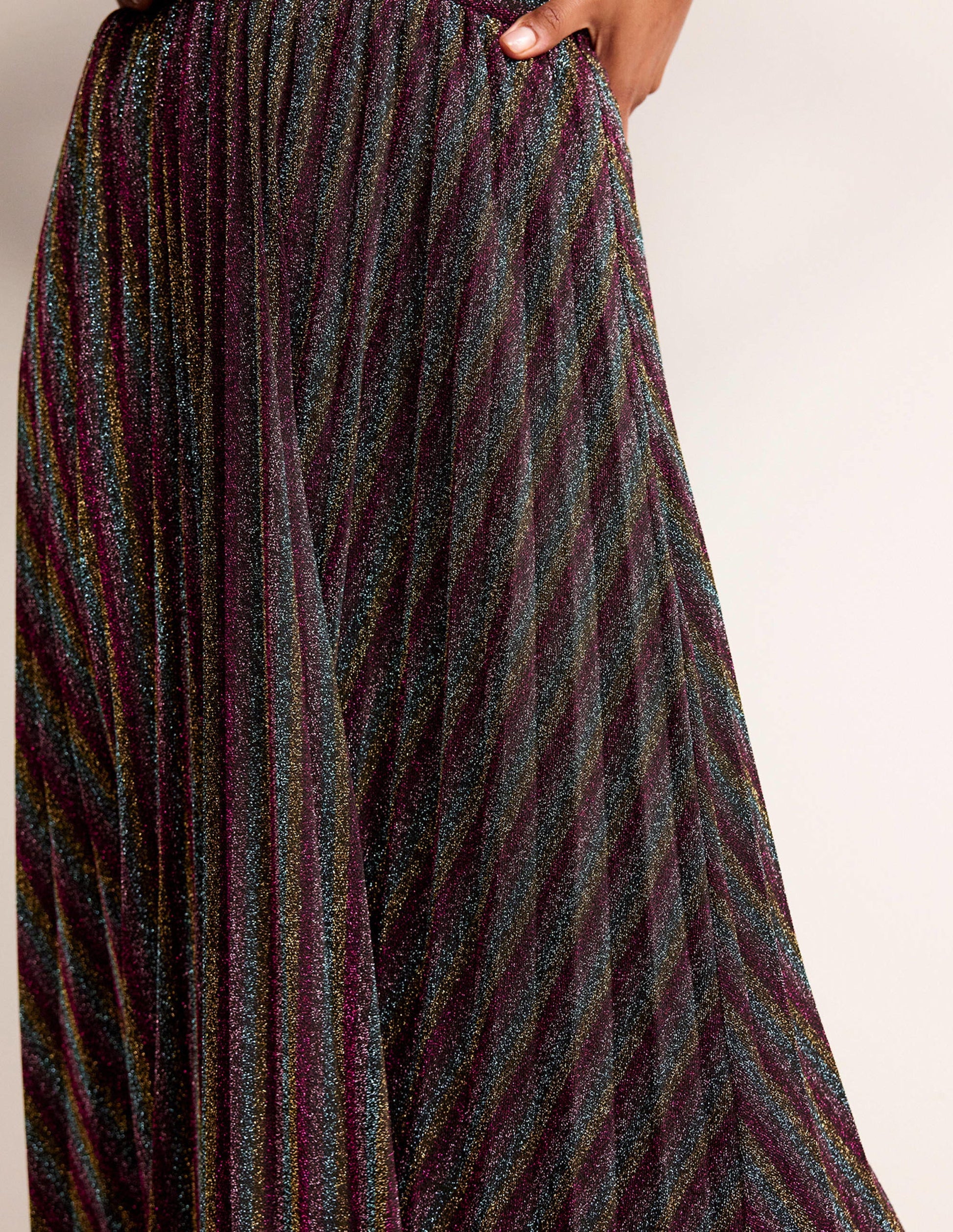 Jersey Metallic Pleated Skirt-Multi Stripe-2