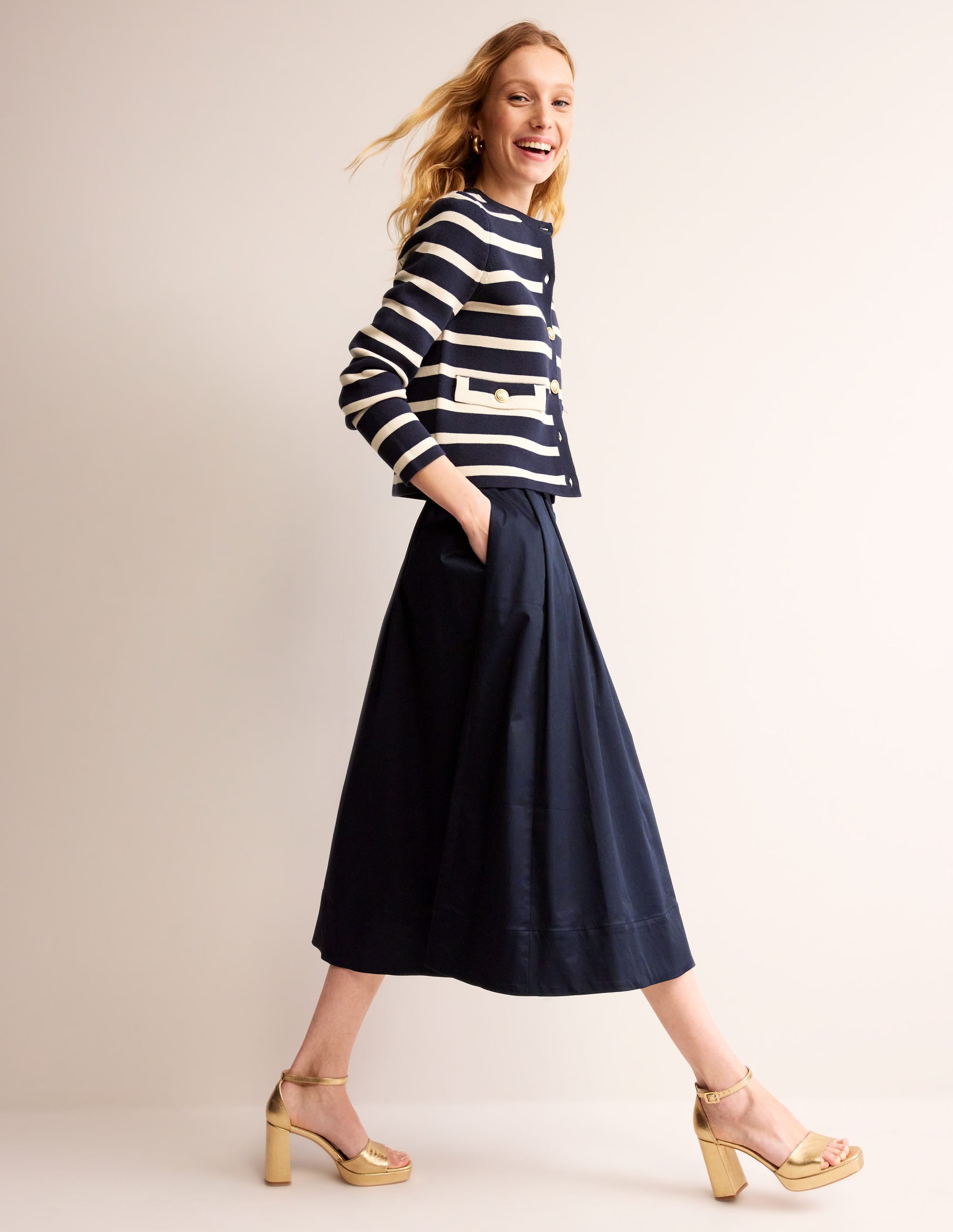 Isabella Cotton Sateen Skirt-Navy - Image 1