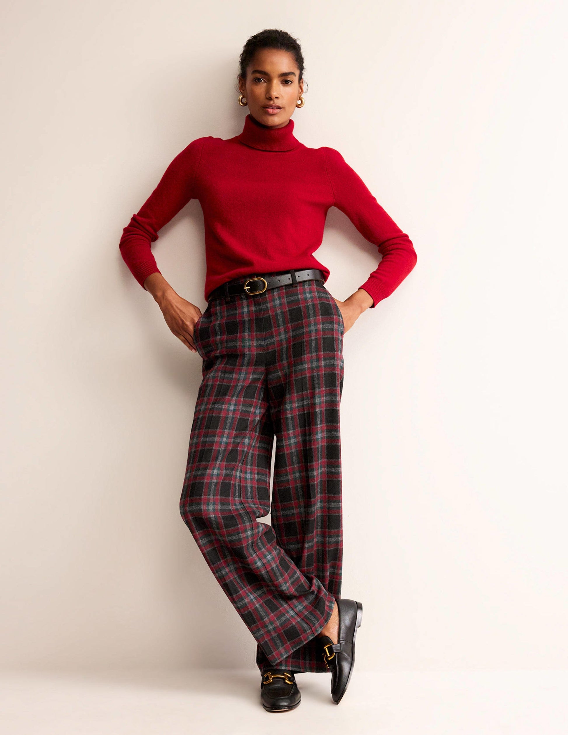 Westbourne Wool Blend Trousers-Green and Brown Check-1