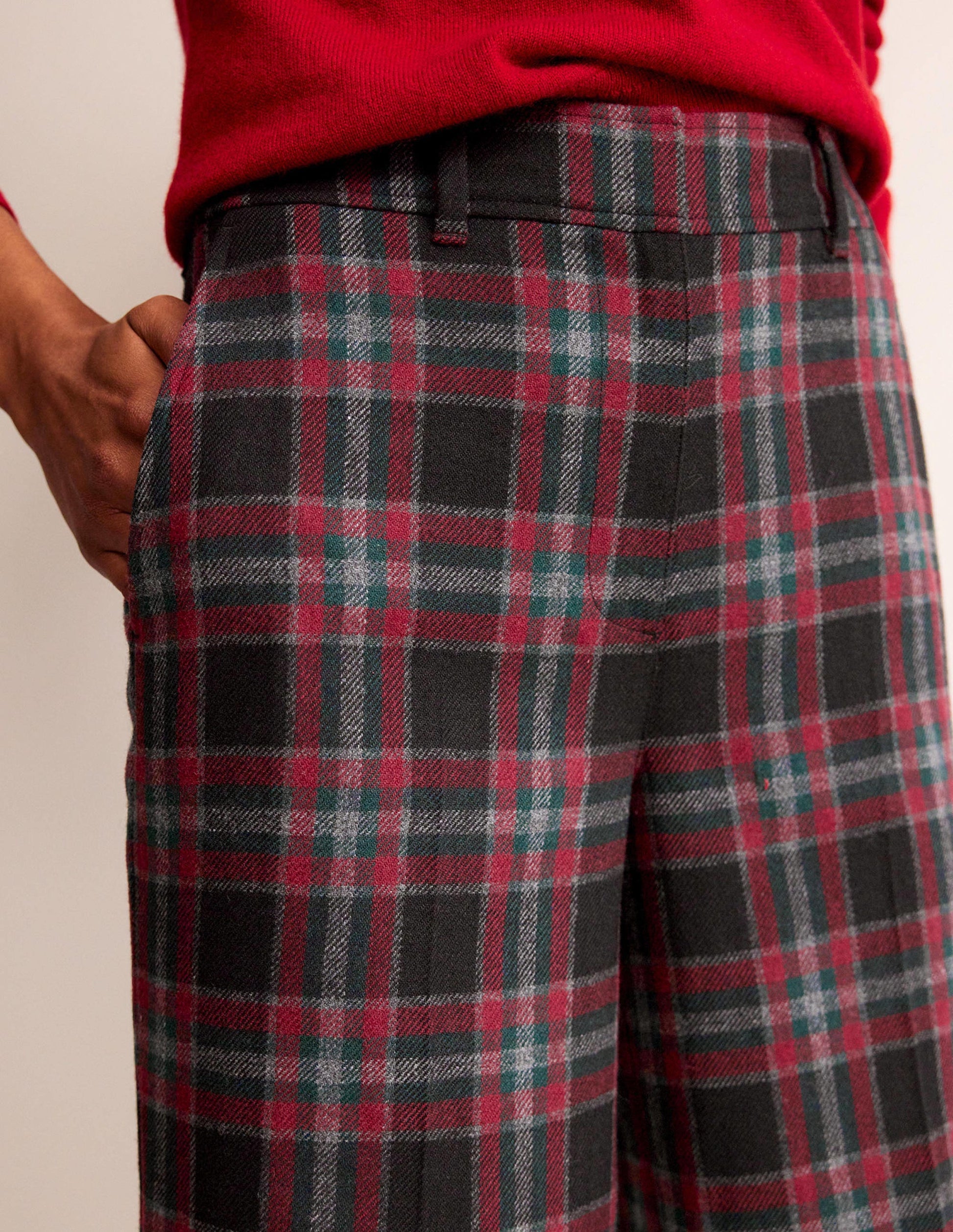 Westbourne Wool Blend Trousers-Green and Brown Check-2
