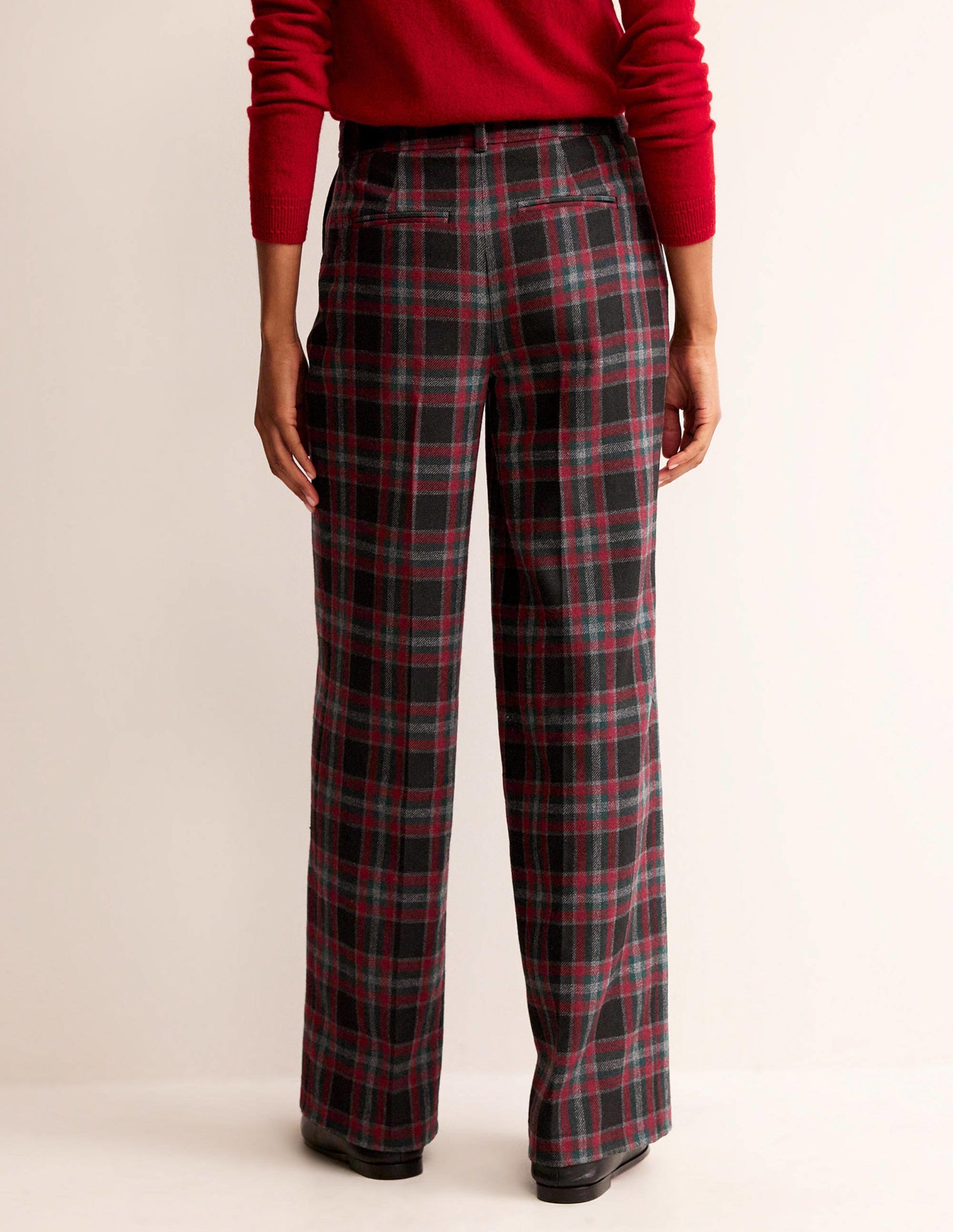 Westbourne Wool Blend Trousers-Green and Brown Check-3